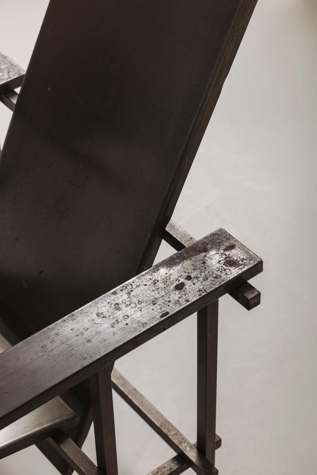 Furniture Unconventional Modernist Metal Armchair, In The Manner Of Gerrit Rietveld, 1980s photo