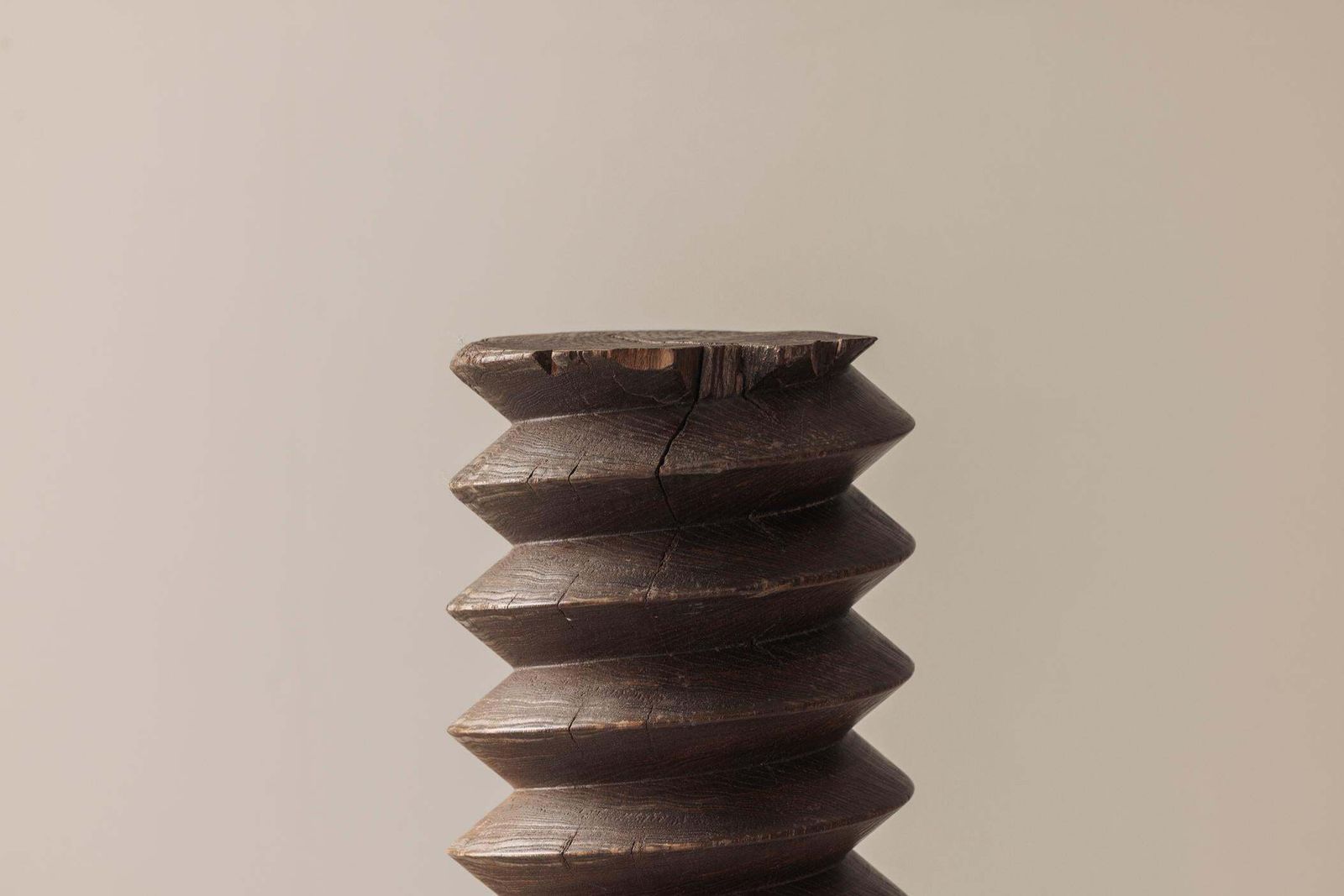 photo furniture Large French Turned Oak Pedestal In The Taste Of Charles Dudouyt, France 1930s.