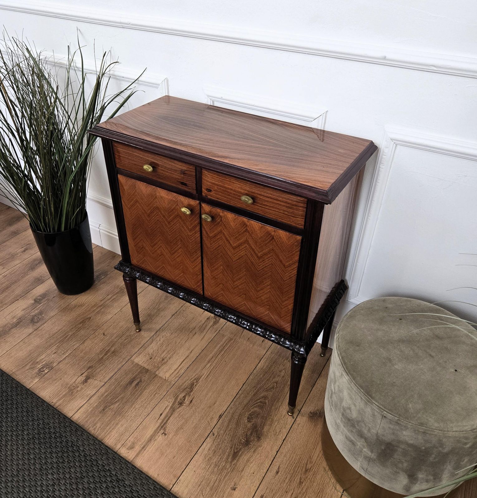 1960s Mid Century Modern Mcm Italian Wood And Brass Entryway Console Cabinet photo buy