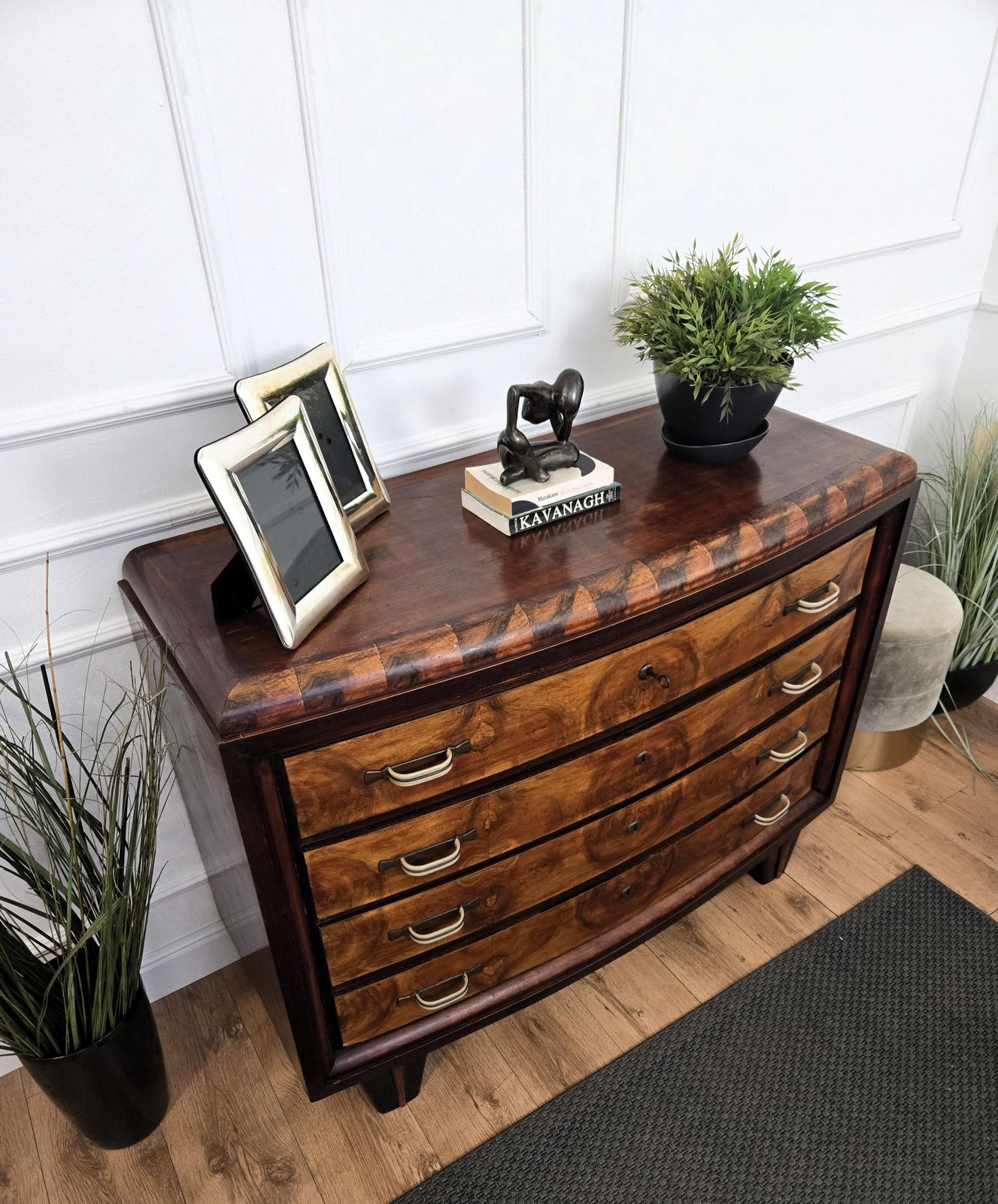 1940s Italian Art Deco Burl Wood Bronze Chest Of Drawers Credenza Sideboard photo Furniture