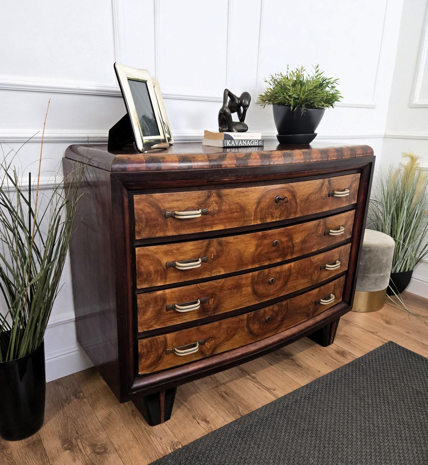 1940s Italian Art Deco Burl Wood Bronze Chest Of Drawers Credenza Sideboard photo 2657.0