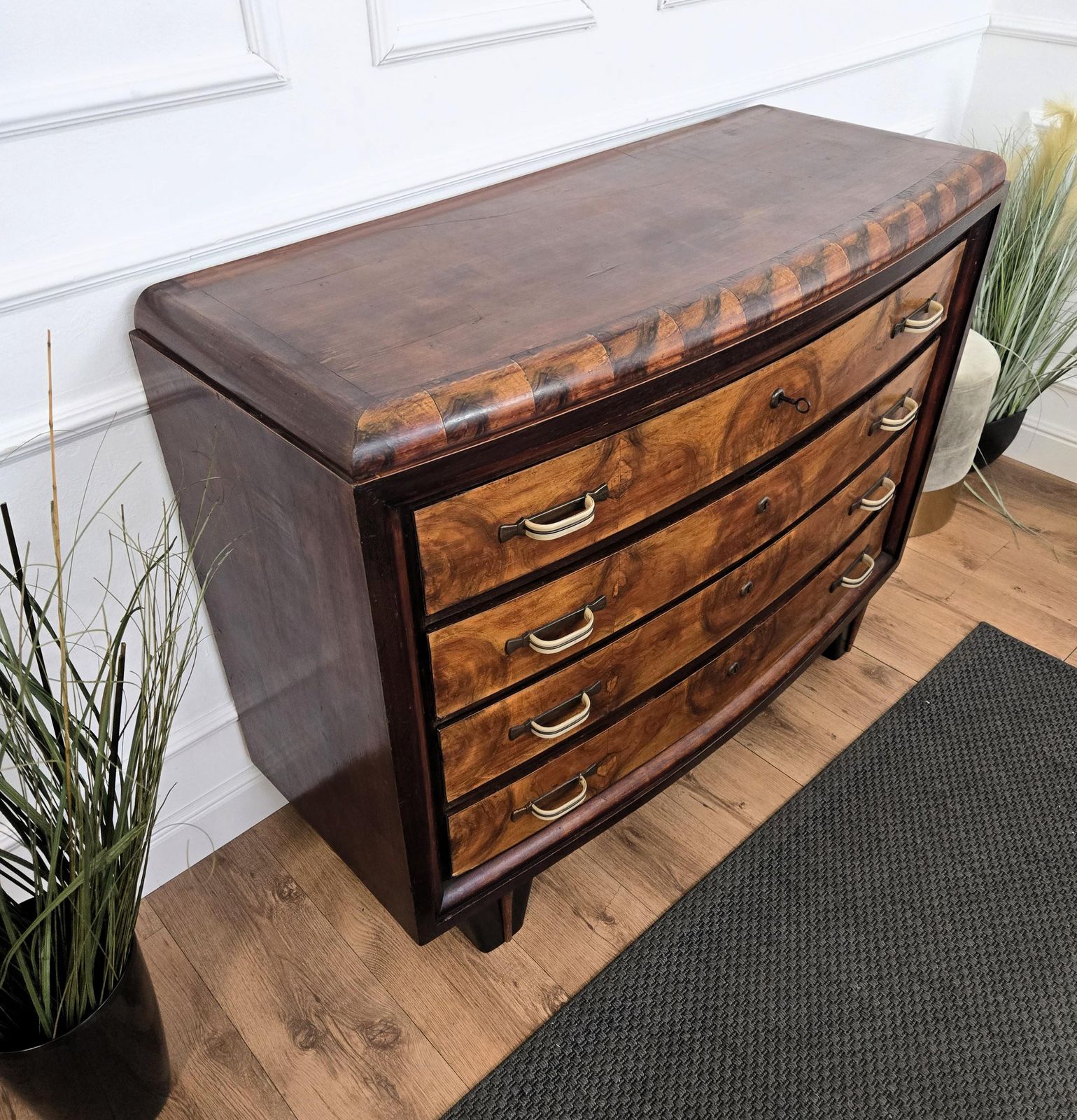1940s Italian Art Deco Burl Wood Bronze Chest Of Drawers Credenza Sideboard photo vinterior