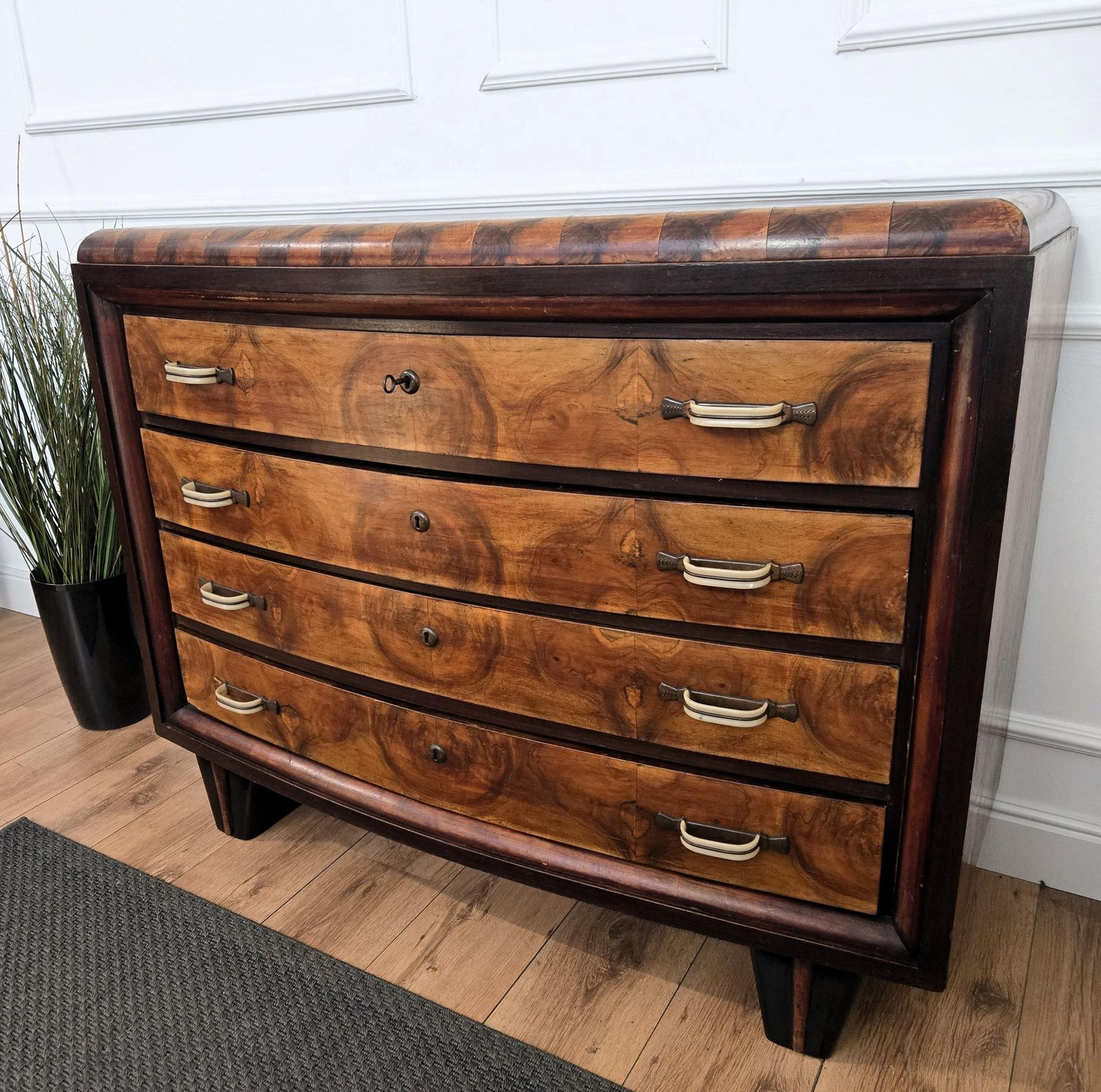 1940s Italian Art Deco Burl Wood Bronze Chest Of Drawers Credenza Sideboard photo buy