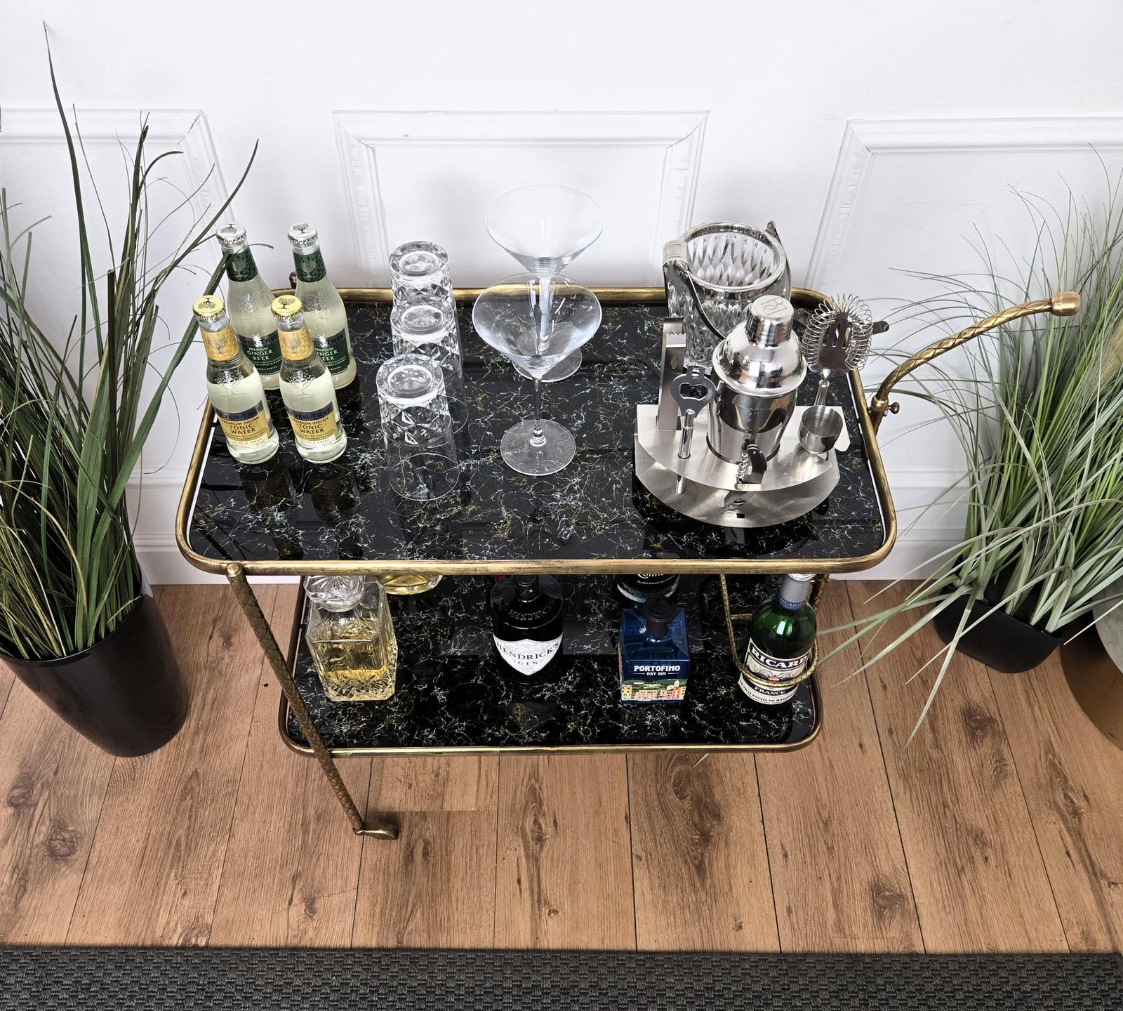 Art Deco Italian Two Tier Gilt Brass And Marble Glass Bar Cart photo 1550.0