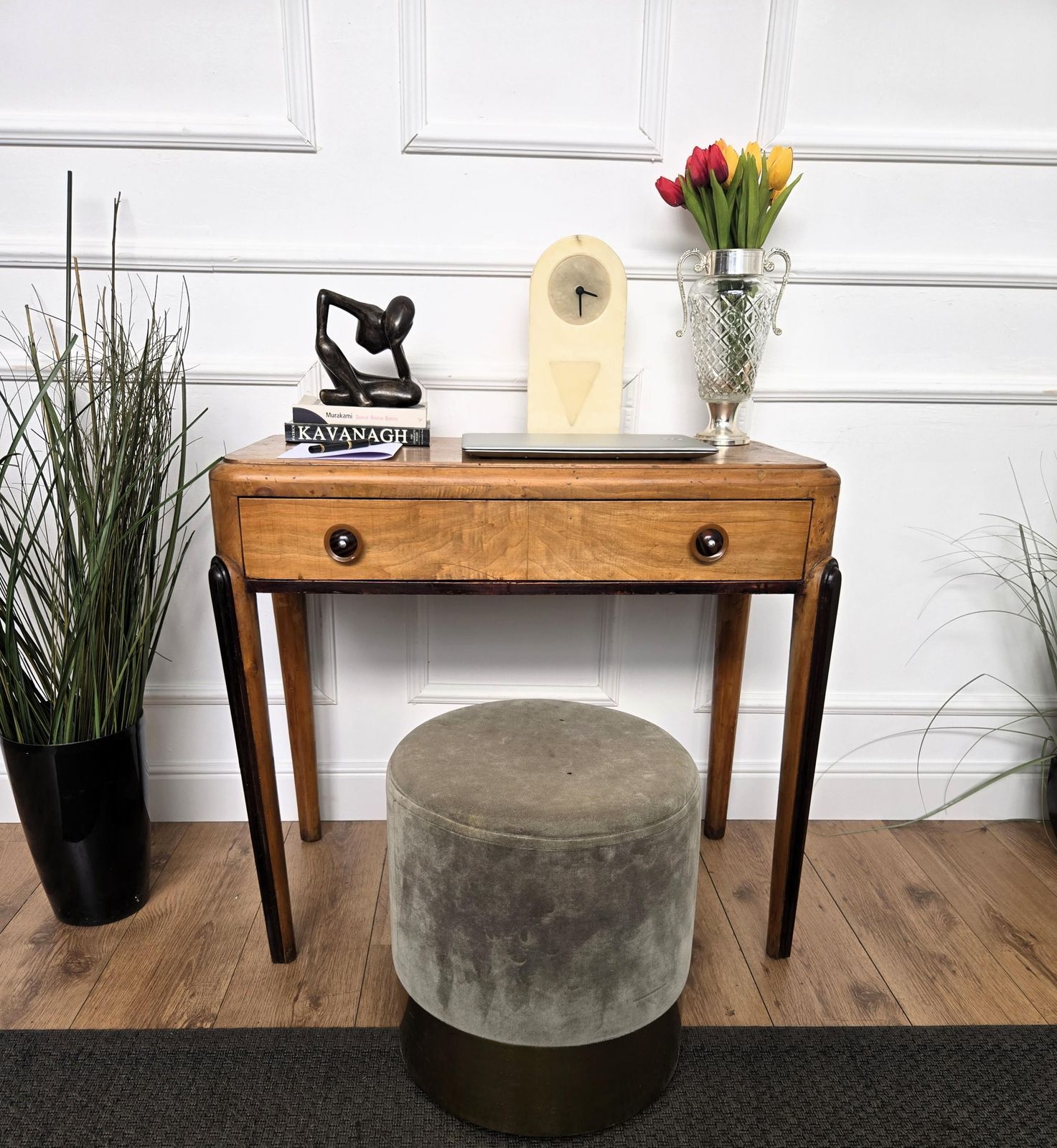1950s Art Deco Mid Century Italian Walnut Root Burl Writing Desk Table photo furniture