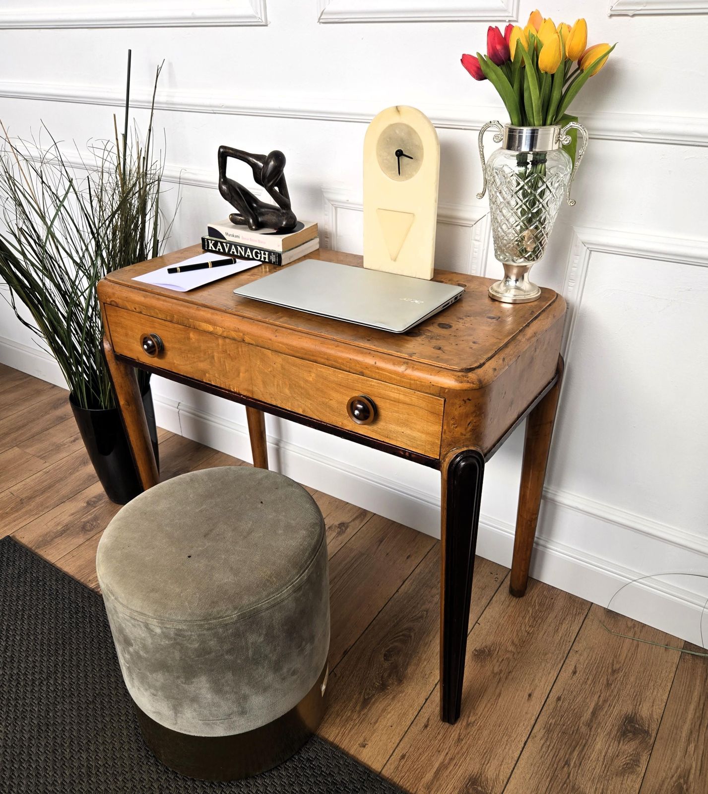 1950s Art Deco Mid Century Italian Walnut Root Burl Writing Desk Table photo Furniture