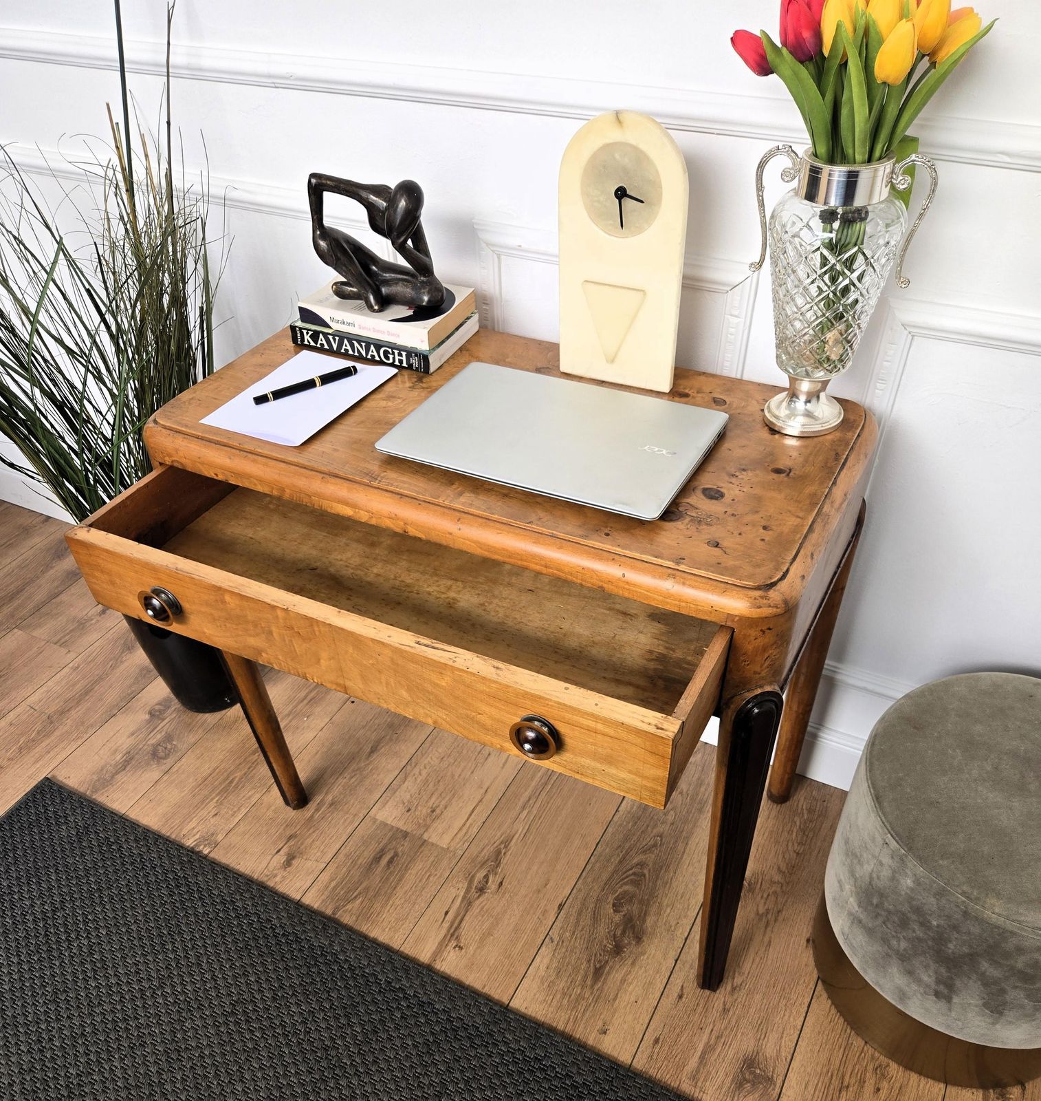 1950s Art Deco Mid Century Italian Walnut Root Burl Writing Desk Table photo 1822.0