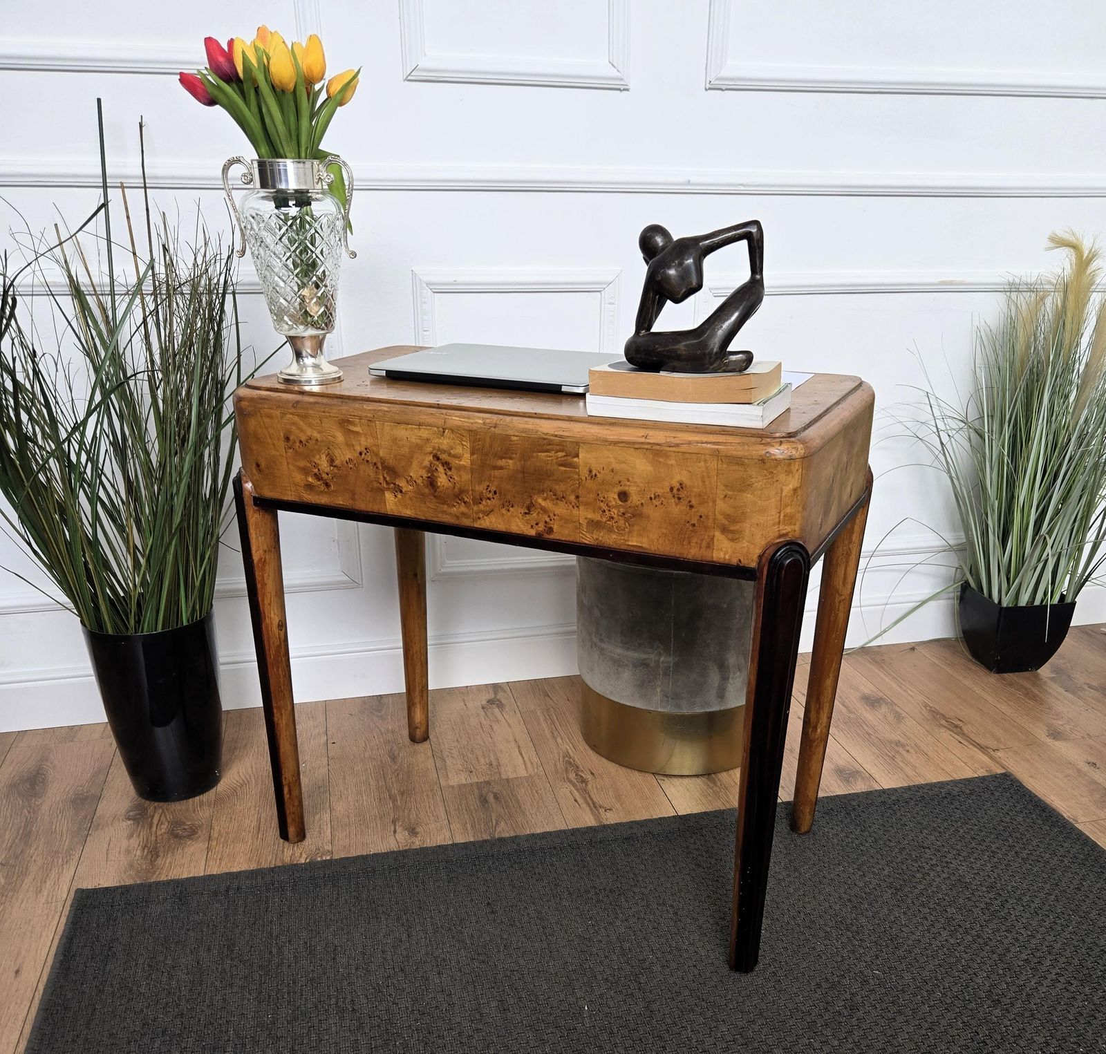 1950s Art Deco Mid Century Italian Walnut Root Burl Writing Desk Table photo buy