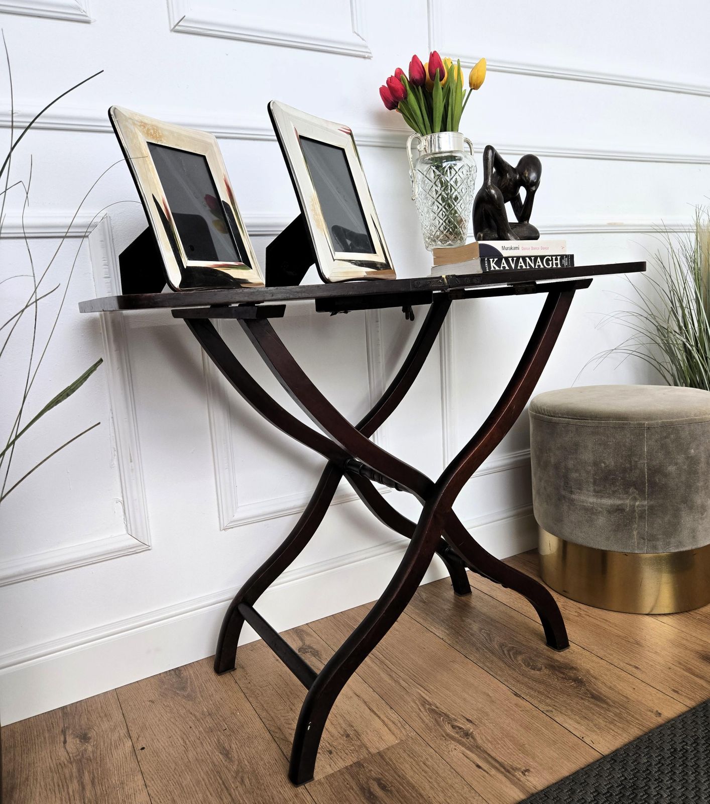 19th Century English Mahogany Folding Campaign Coaching Table Serpentine Legs photo 974.0