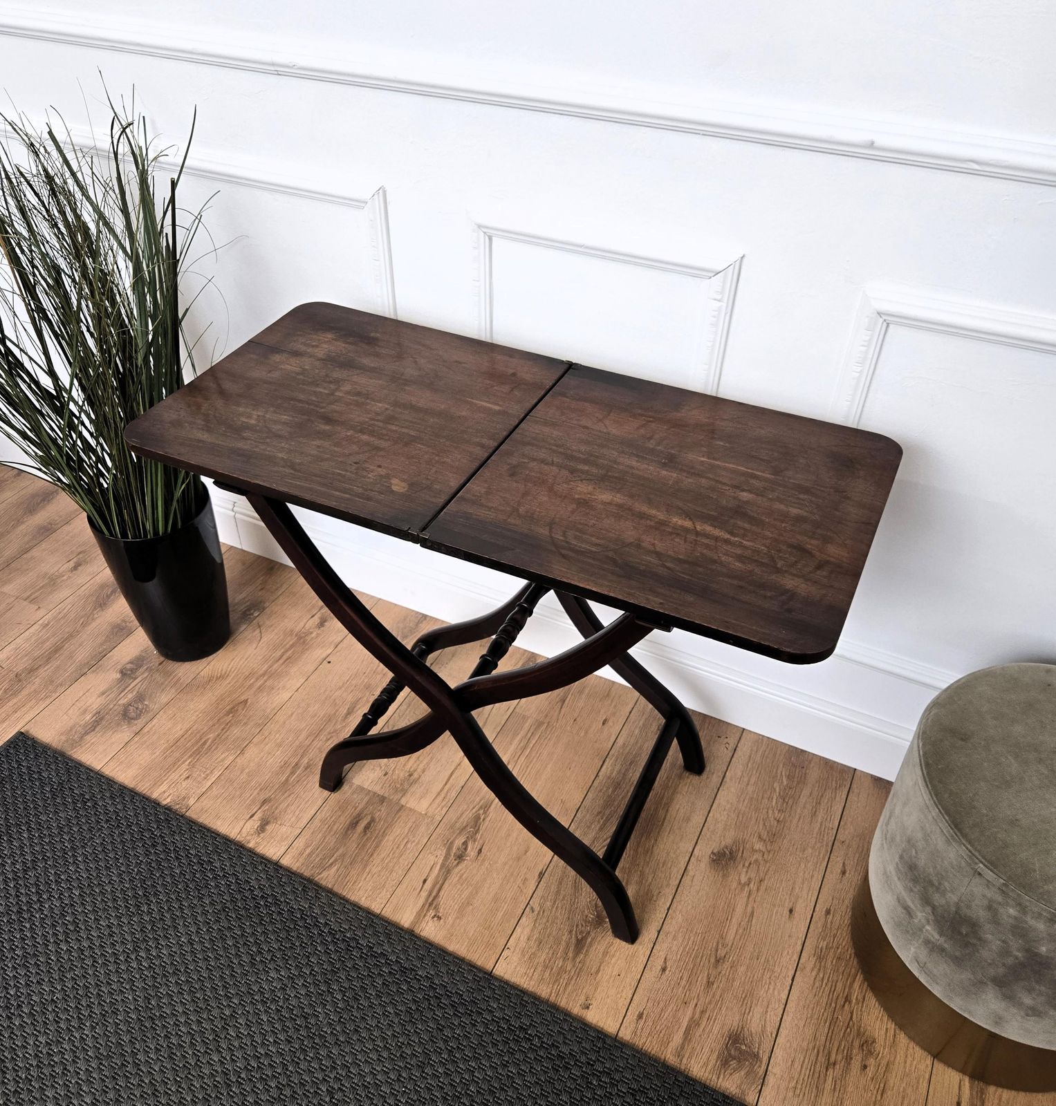 19th Century English Mahogany Folding Campaign Coaching Table Serpentine Legs photo buy