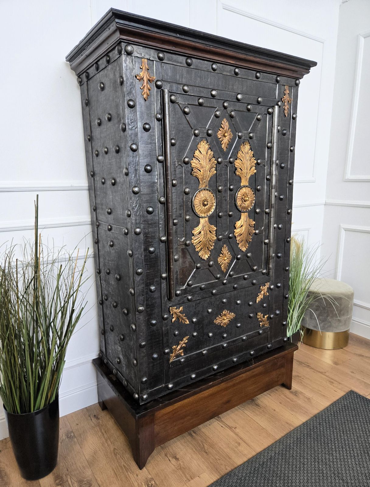 18th Century Wrought Iron Italian Hobnail Antique Safe Strong Box Cabinet photo for sale
