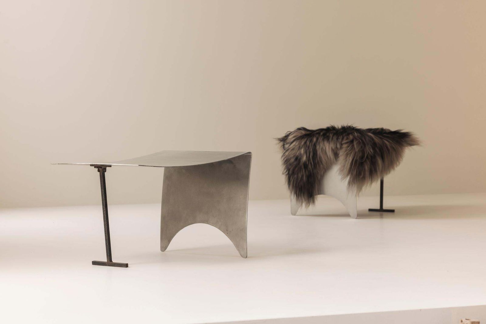 A Striking Set Modernist Curved Metal Stools From France, Dating To The 1980s. photo buy