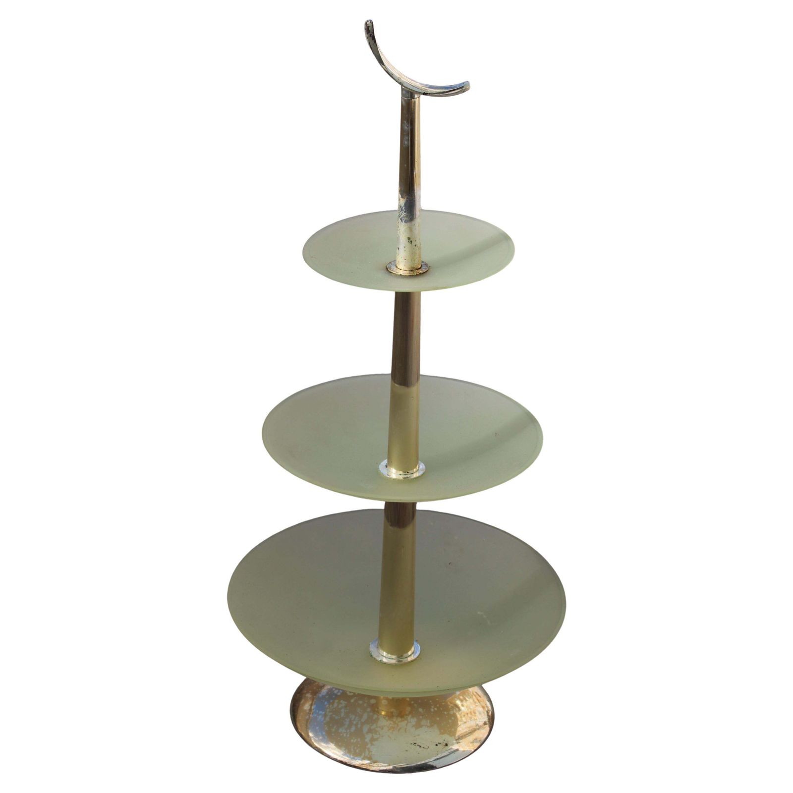 Round Glass And Metal Riser Italia 1960 Fontana Arte Style