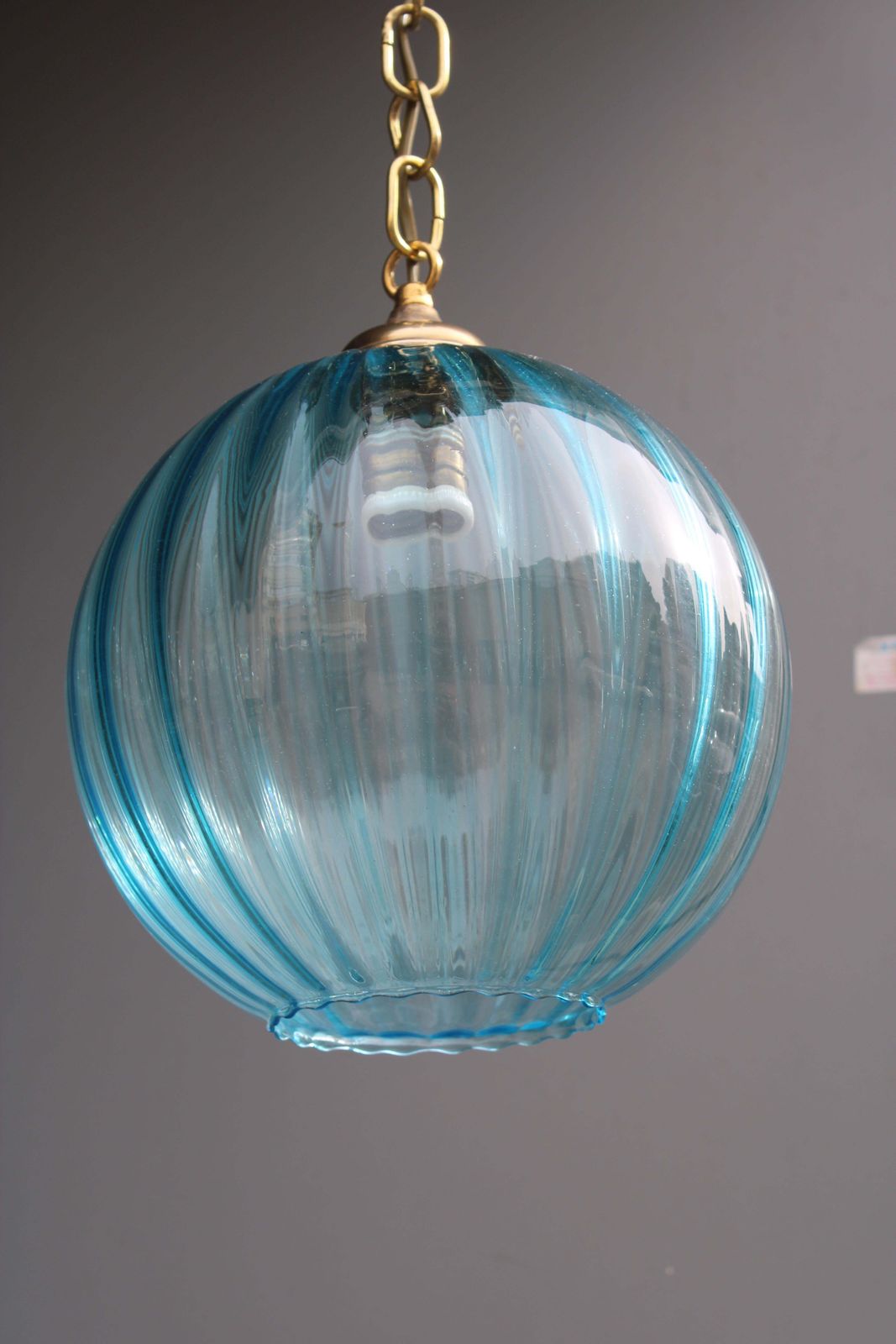 Lighting Lampadario Venini In Ottone E Vetro Di Murano Azzurro 1950s photo
