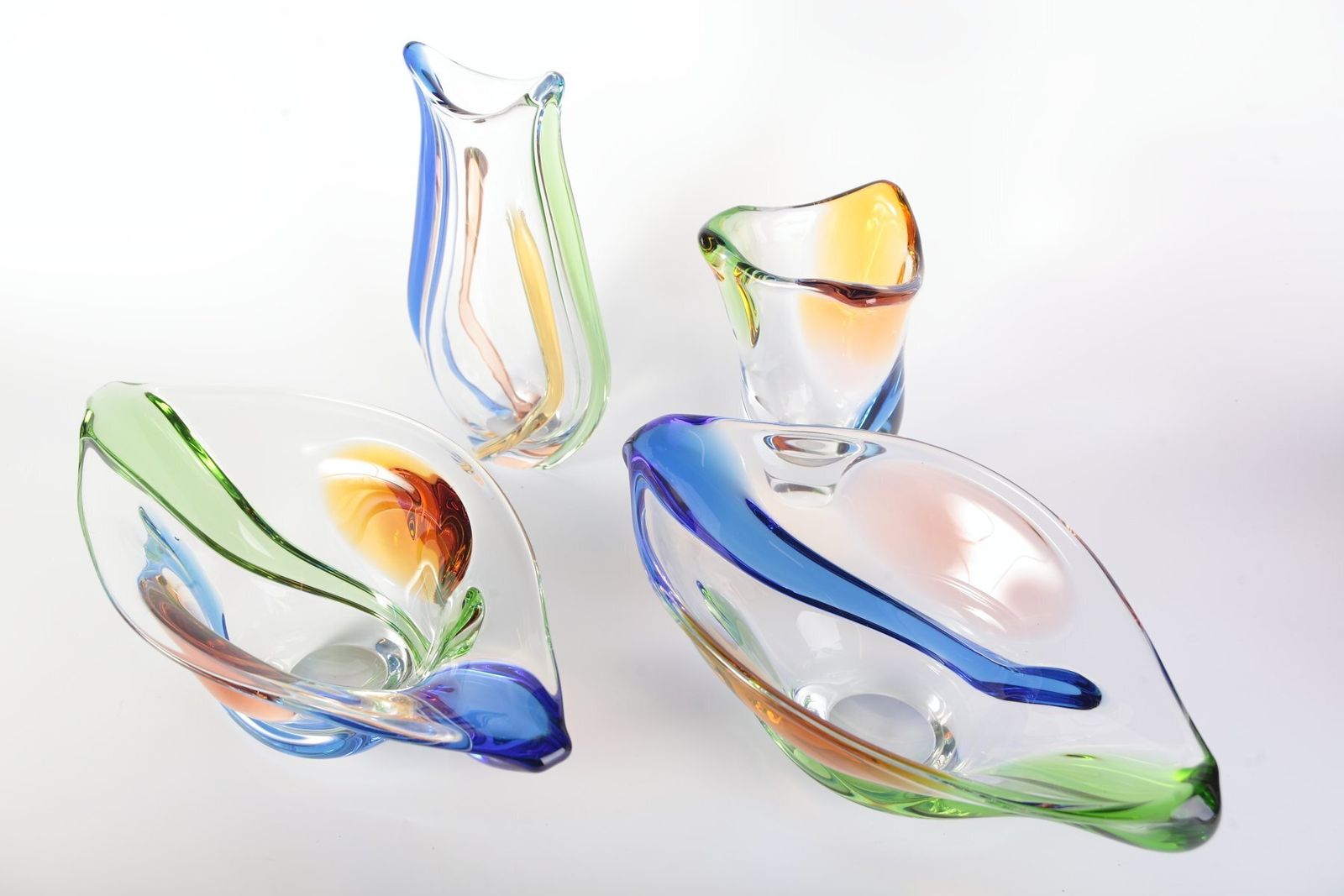photo for sale Glass Vase And Bowl Set Rhapsody By Karel Zemek For Mstisov, Czech, 1960s, Set Of 4