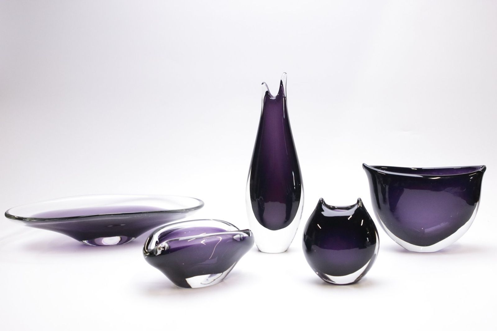 Glass Vase And Bowl By M. Stáhlíková And M. Velíšková For škrdlovice, 1960s, Set Of 5