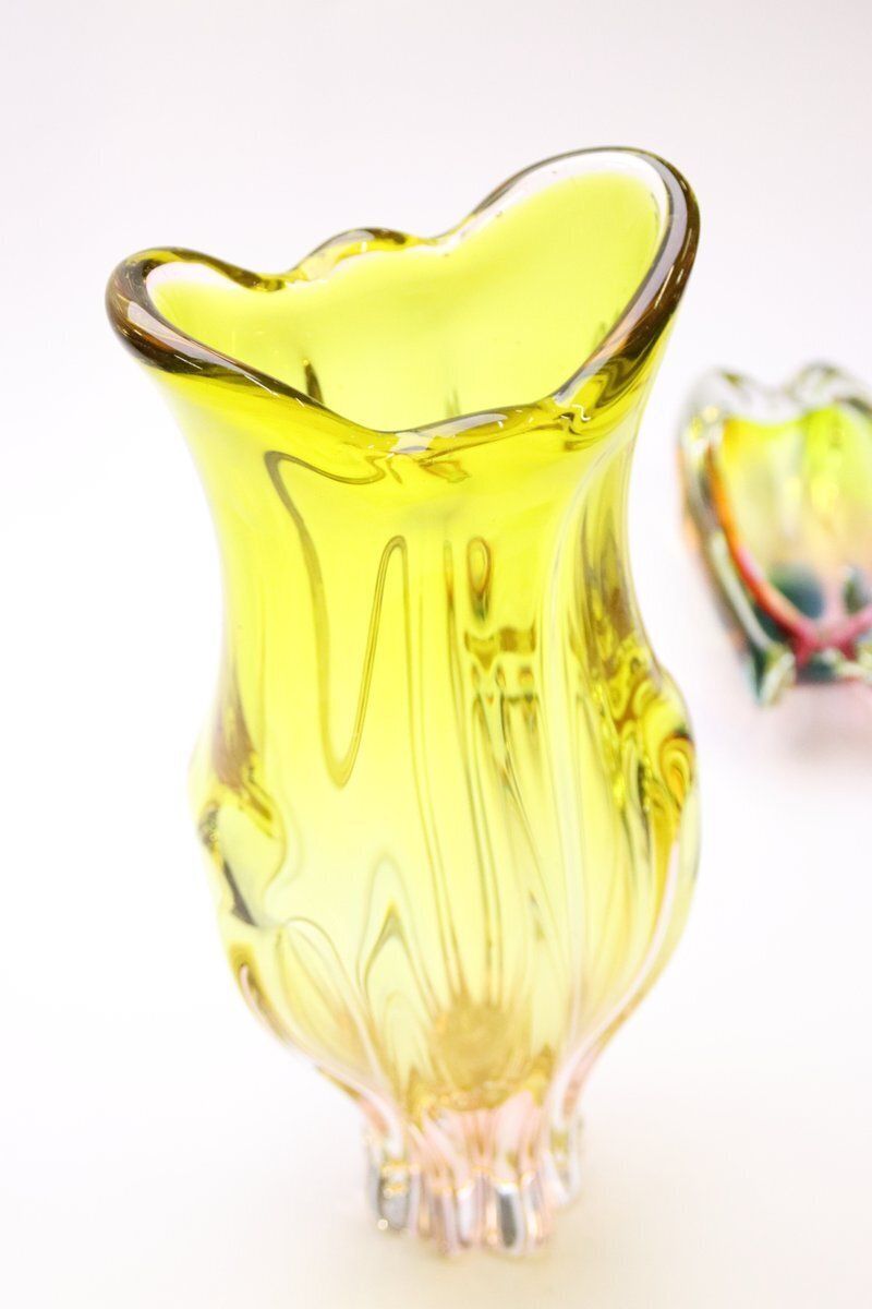Glass Vase And Ashtray By Josef Hospodka For Sklarny Chribska, Czech, 1960s, Set Of 2 photo 130.0