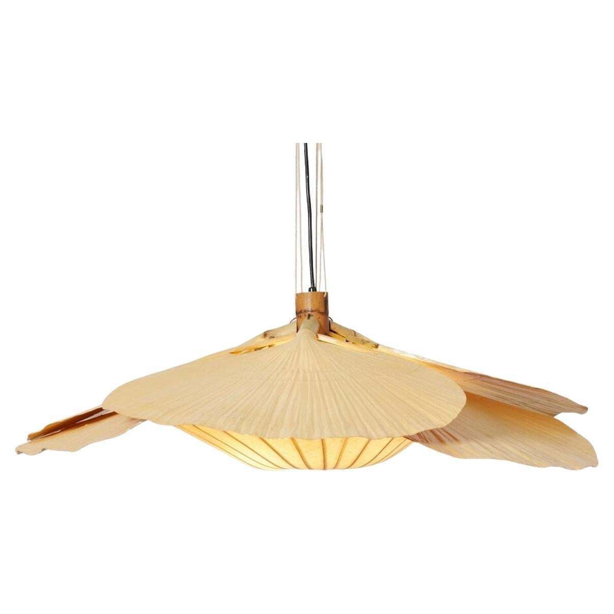 Rare Uchiwa Hana Chandelier By Ingo Maurer   Japanese Paper And Bamboo, 1970s