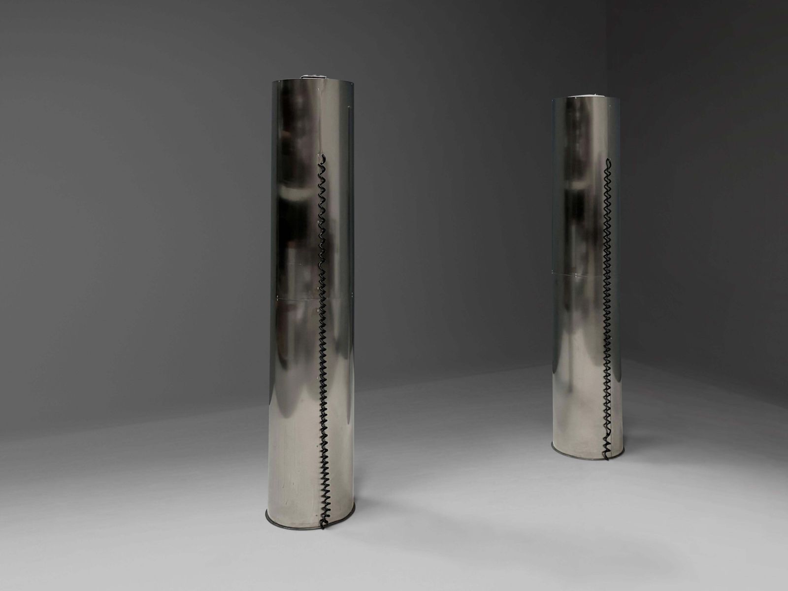 Monumental Large Stainless Steel Floor Lamps By Targetti – Italy, 1970s photo buy