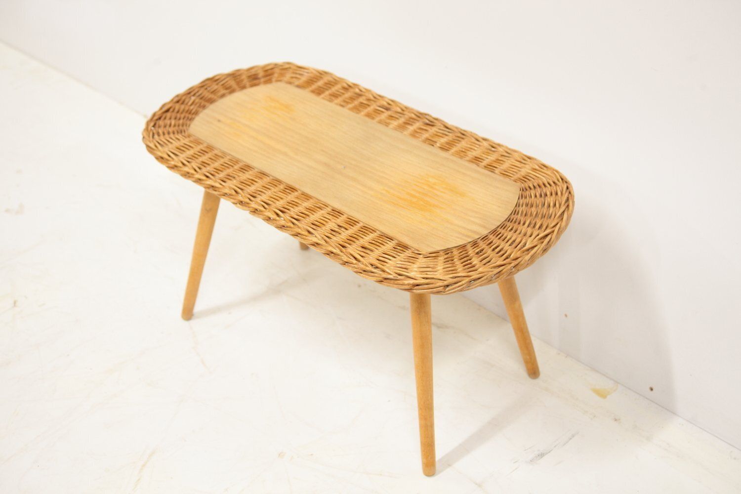 Mid Century Wicker Set Of Stool, Mirror And Coat Hanger, Former Czechoslovakia, 1970s, Set Of 3 photo furniture