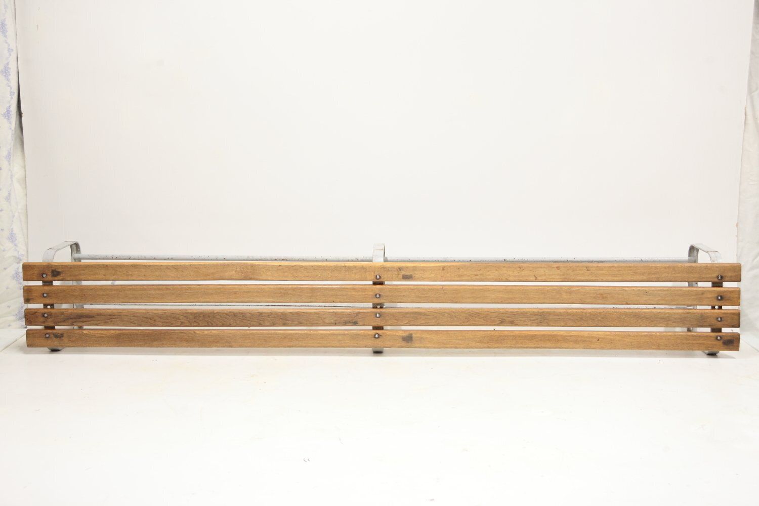 Industrial Oak And Steel Bench, 1980s photo furniture