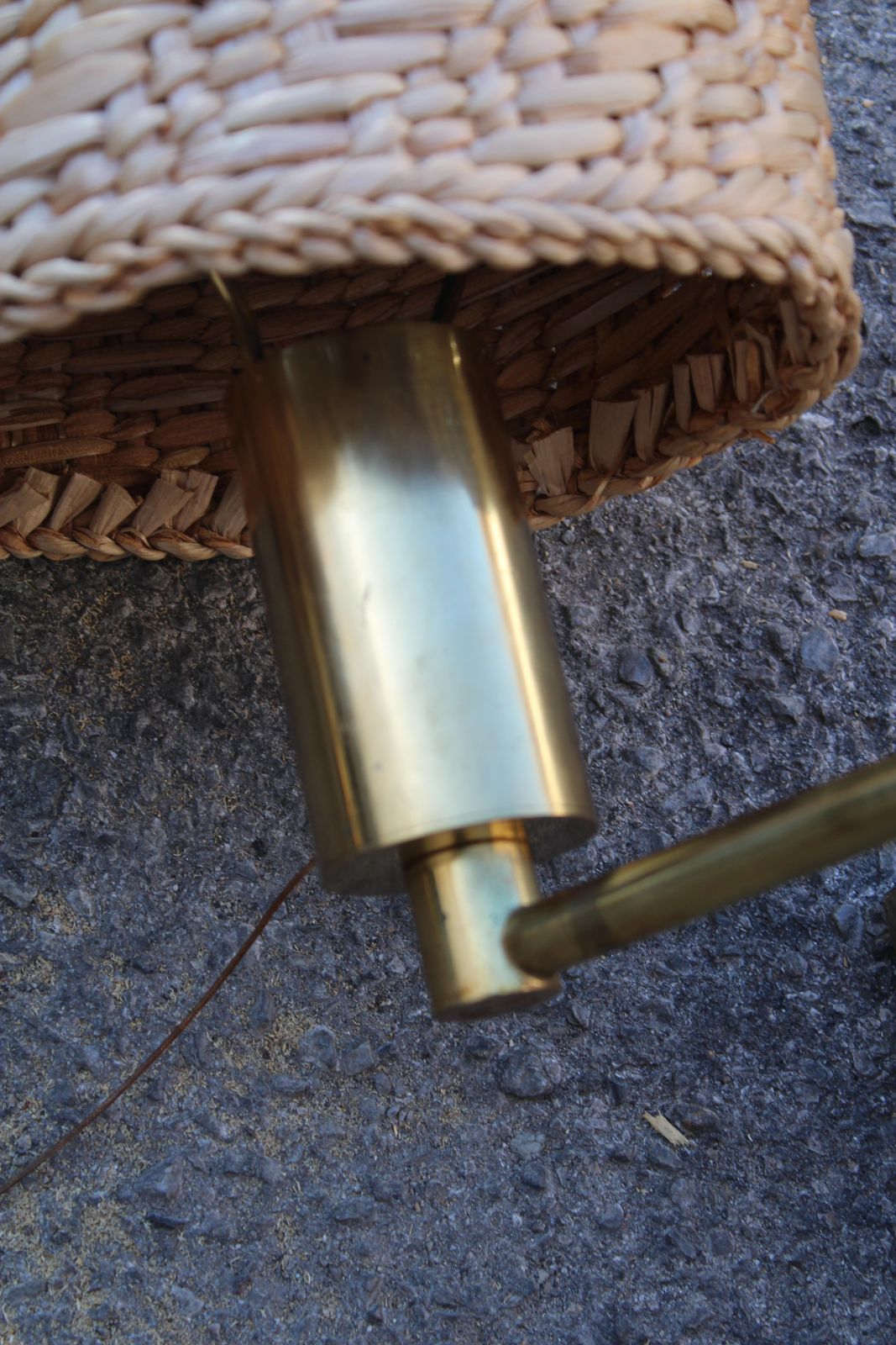 Pair Of Bedside Lamps In Brass And Straw Italy 1970s Directional photo vintage
