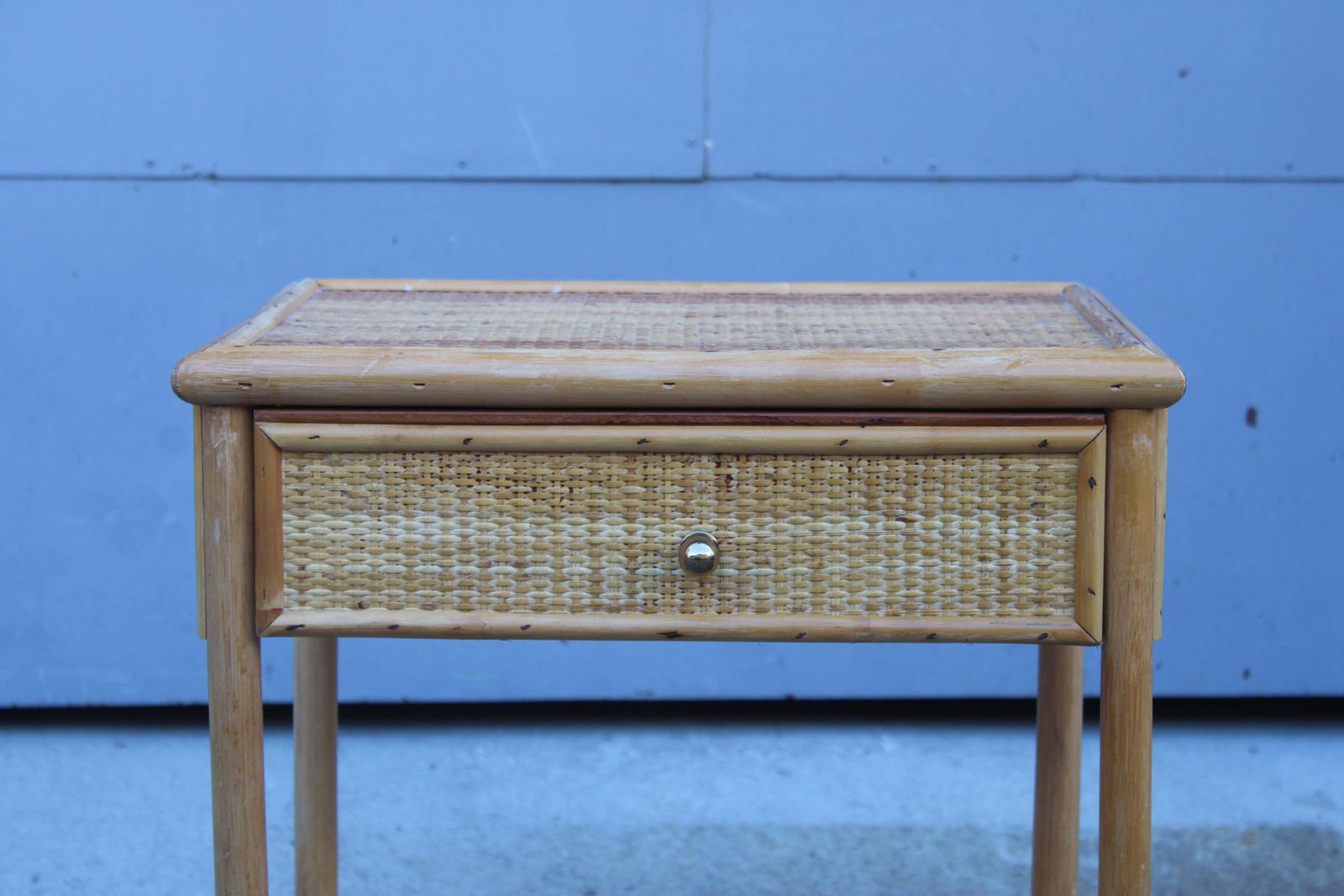 Italian Bamboo Nightstand With Drawer And Shelf Italy 1970s photo for sale