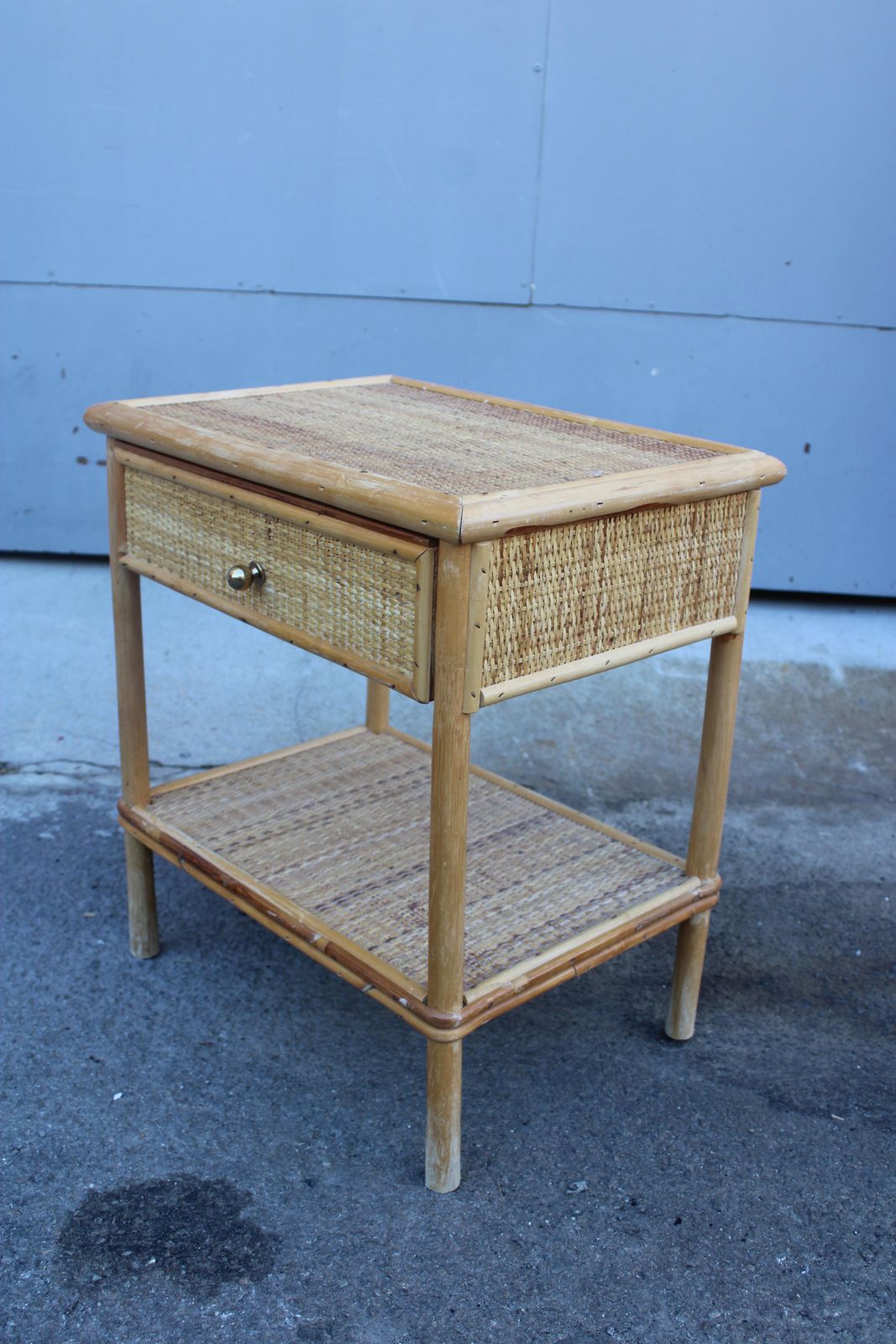 Italian Bamboo Nightstand With Drawer And Shelf Italy 1970s photo vintage