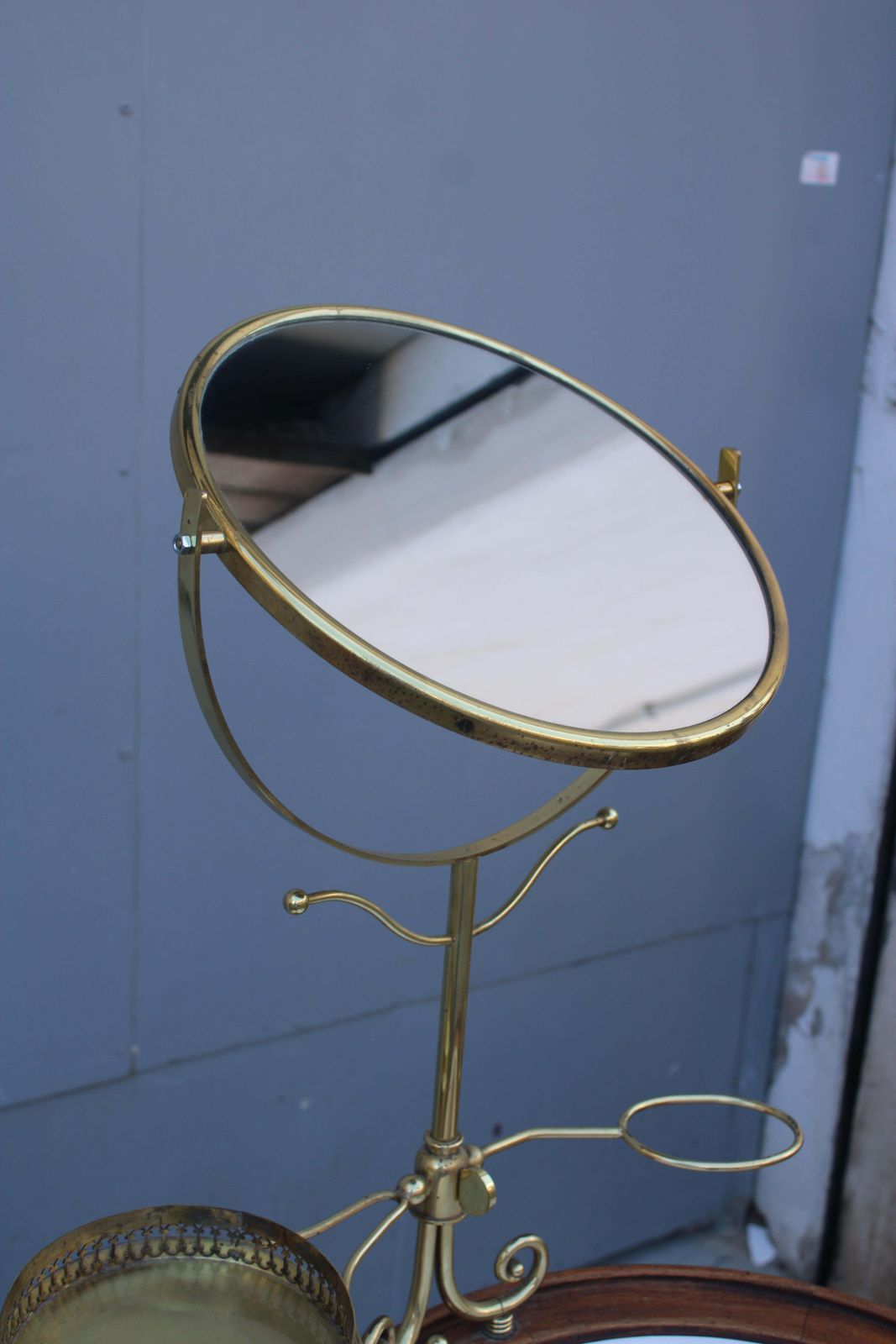 Basin With Cabinetand Mirror For Bathroom Or Bedroom In Walnut Wood And Brass photo vinterior