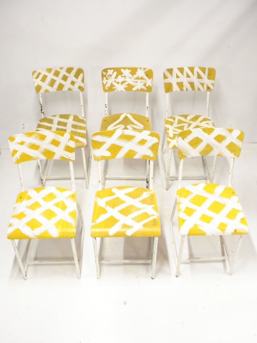 Industrial Painted School Chair, Former Czechoslovakia, 1960s, Set Of 6 photo for sale