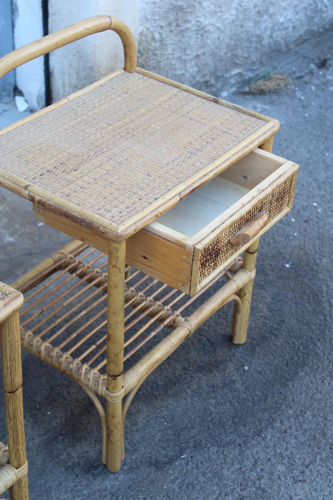 Pair Of Italian Bamboo Nightstands With Drawer And Shelf 1970 photo Furniture