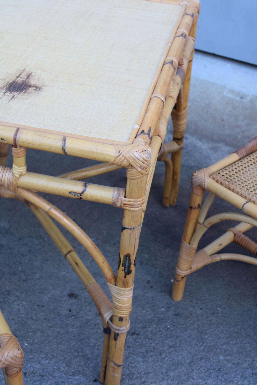Square Dining Table With Chairs In Bamboo Southern Nurseries 1970s photo vinterior