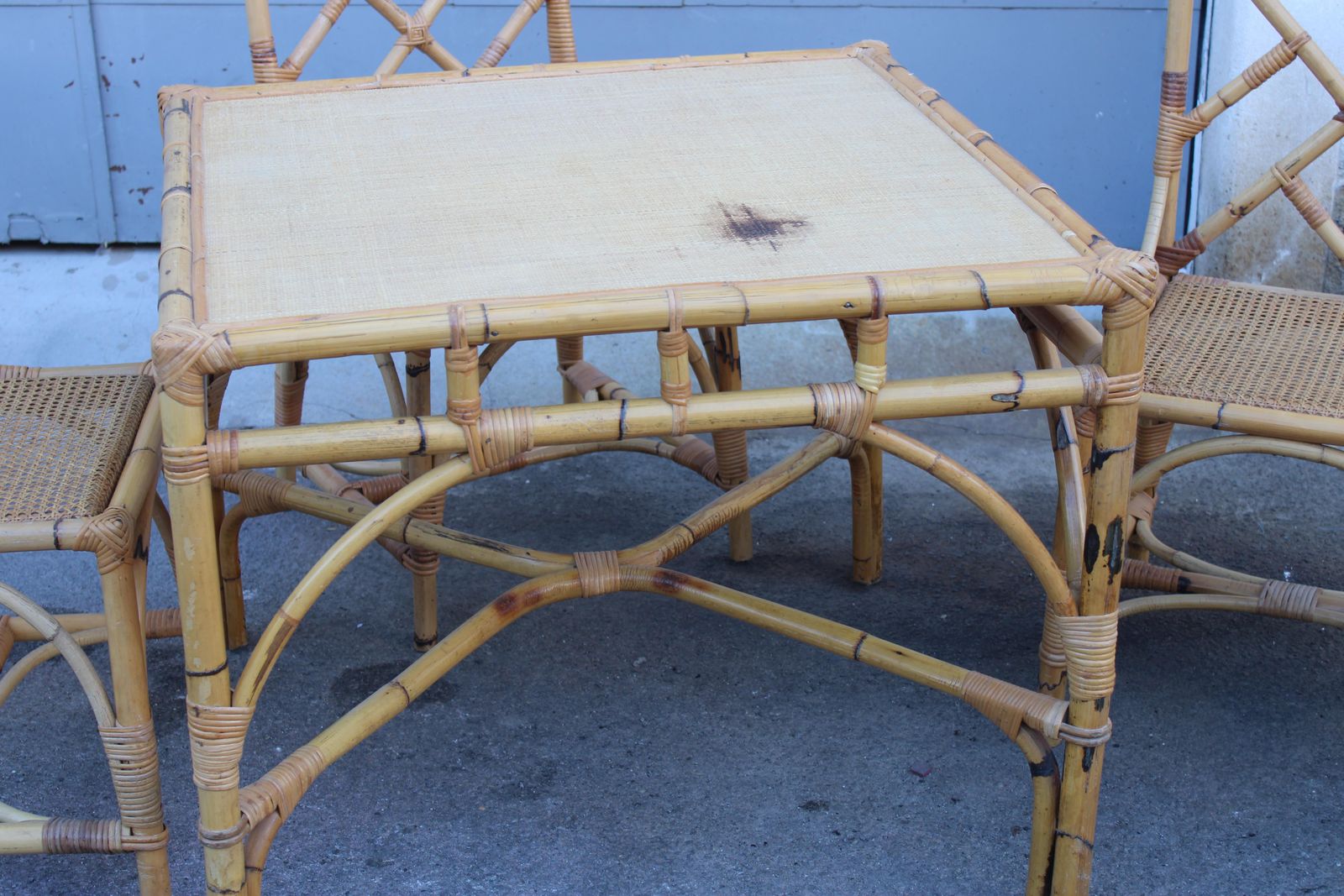 Square Dining Table With Chairs In Bamboo Southern Nurseries 1970s photo vintage