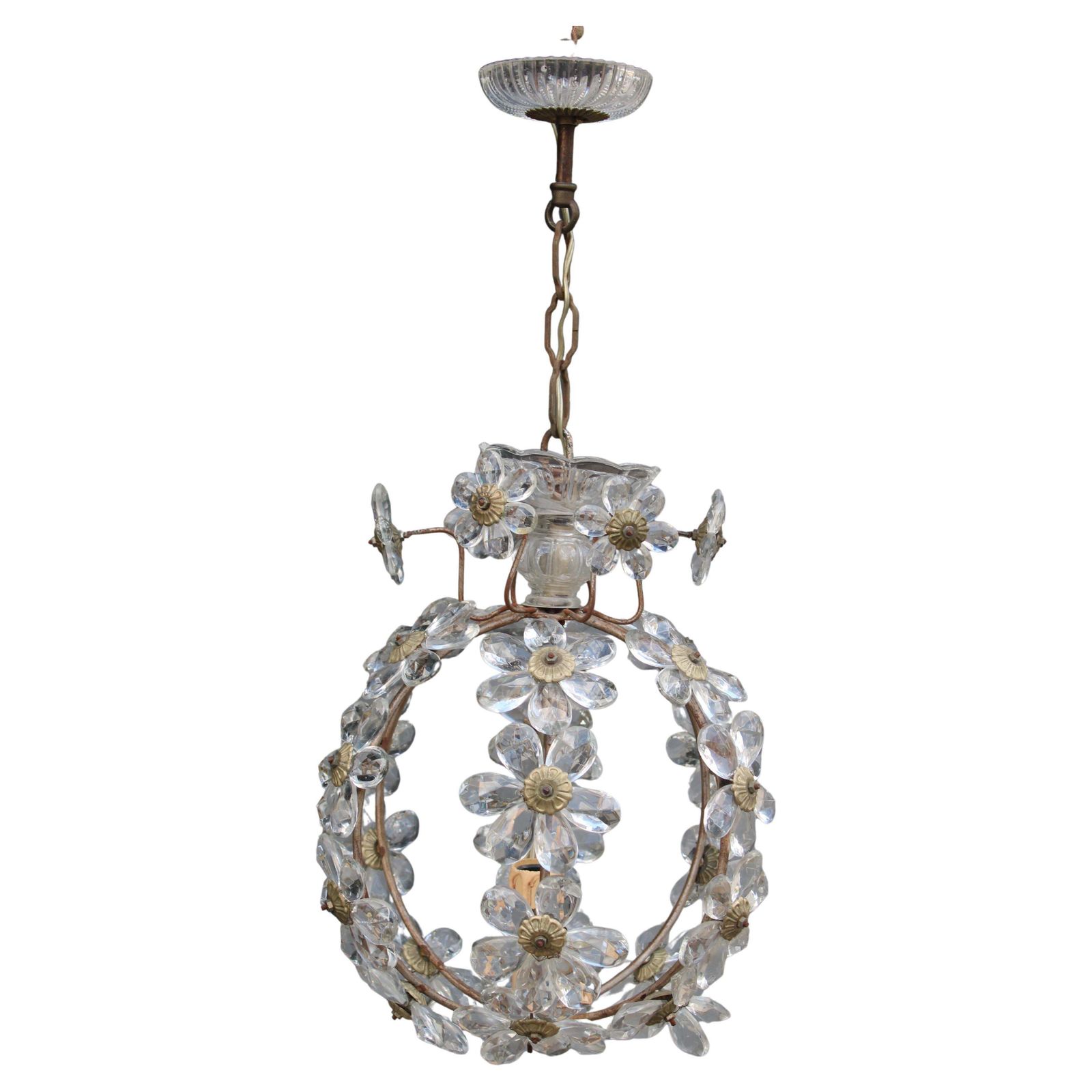 Ball Pendant Chandelier With Crystals France 1950s