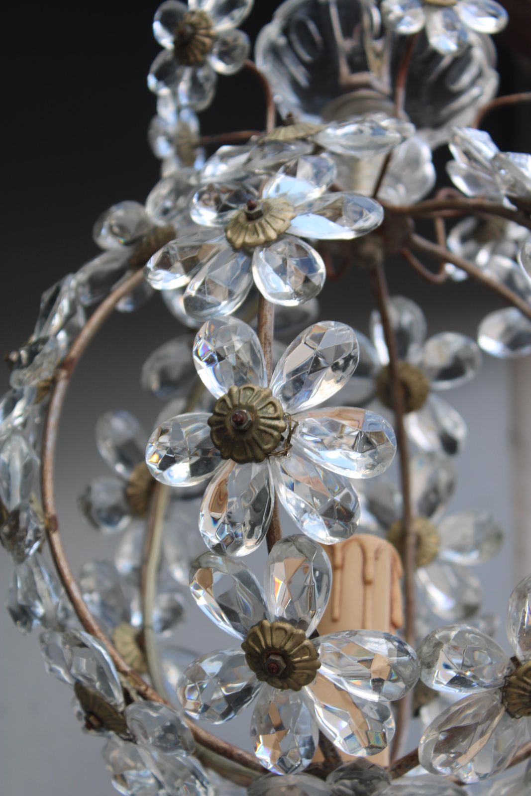 Ball Pendant Chandelier With Crystals France 1950s photo vintage