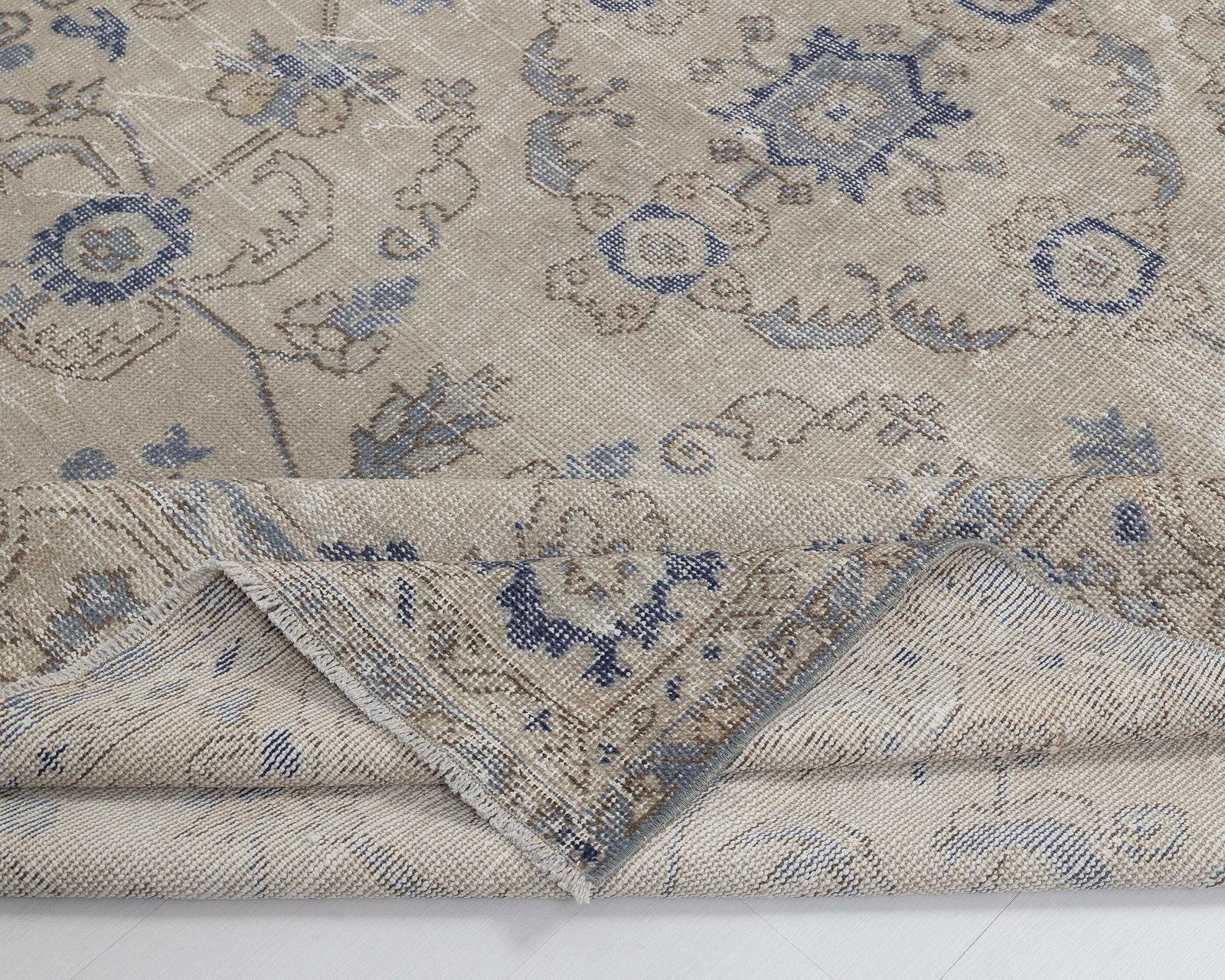 photo for sale 7x10 Vintage Rug, Turkish Rug Blue Beige Floral, Large Handmade Wool Area Carpet