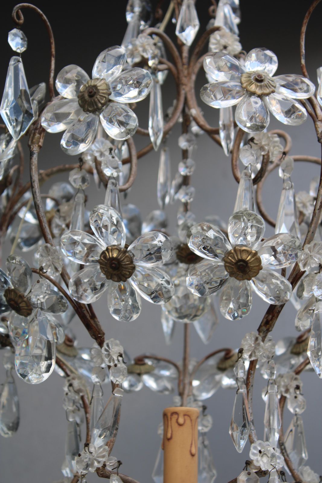 Decorative French Metal And Crystal Laterna 1950 Made In France photo vinterior