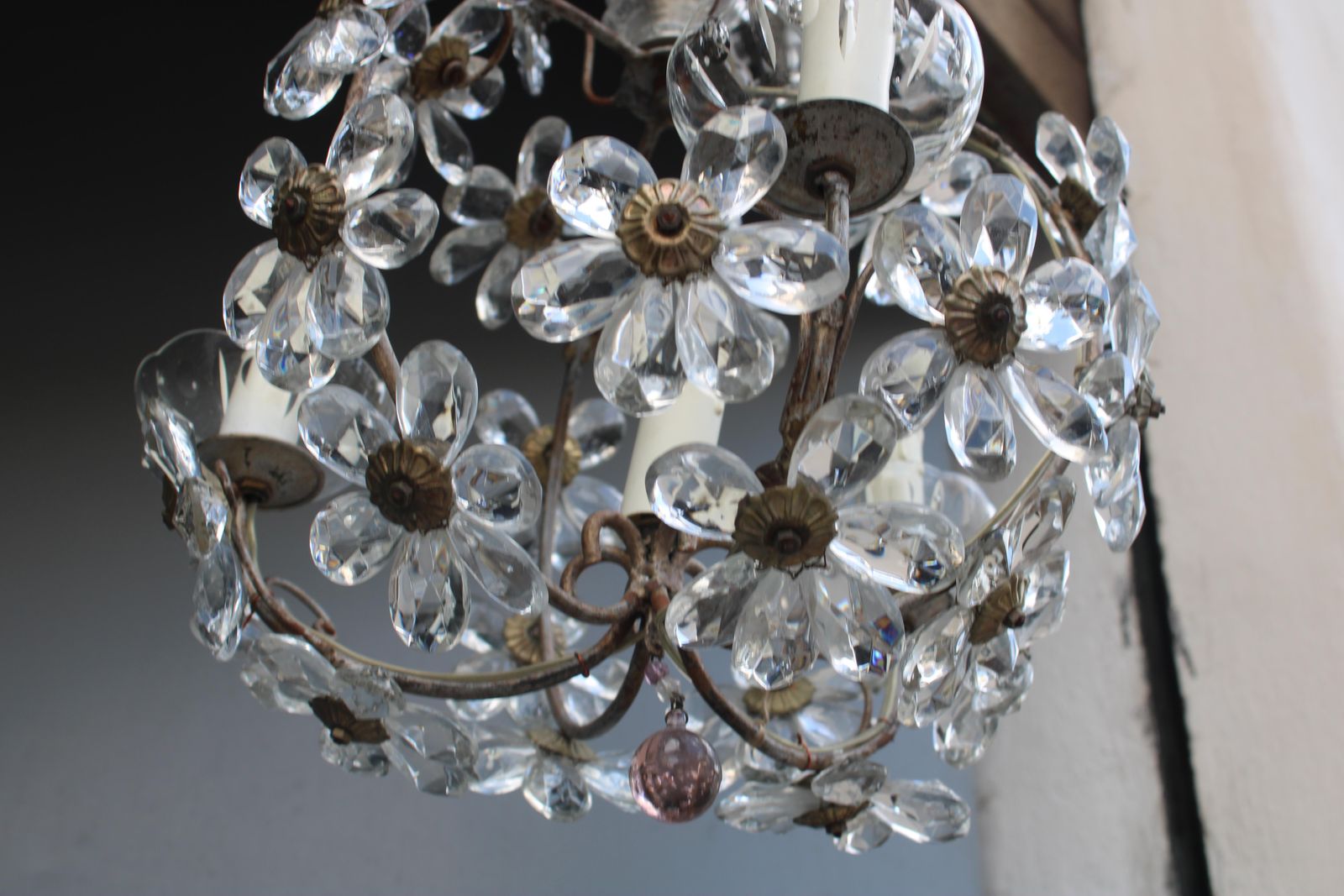 photo vinterior Metal And Crystal Lantern French 1950s Mid Century France Design