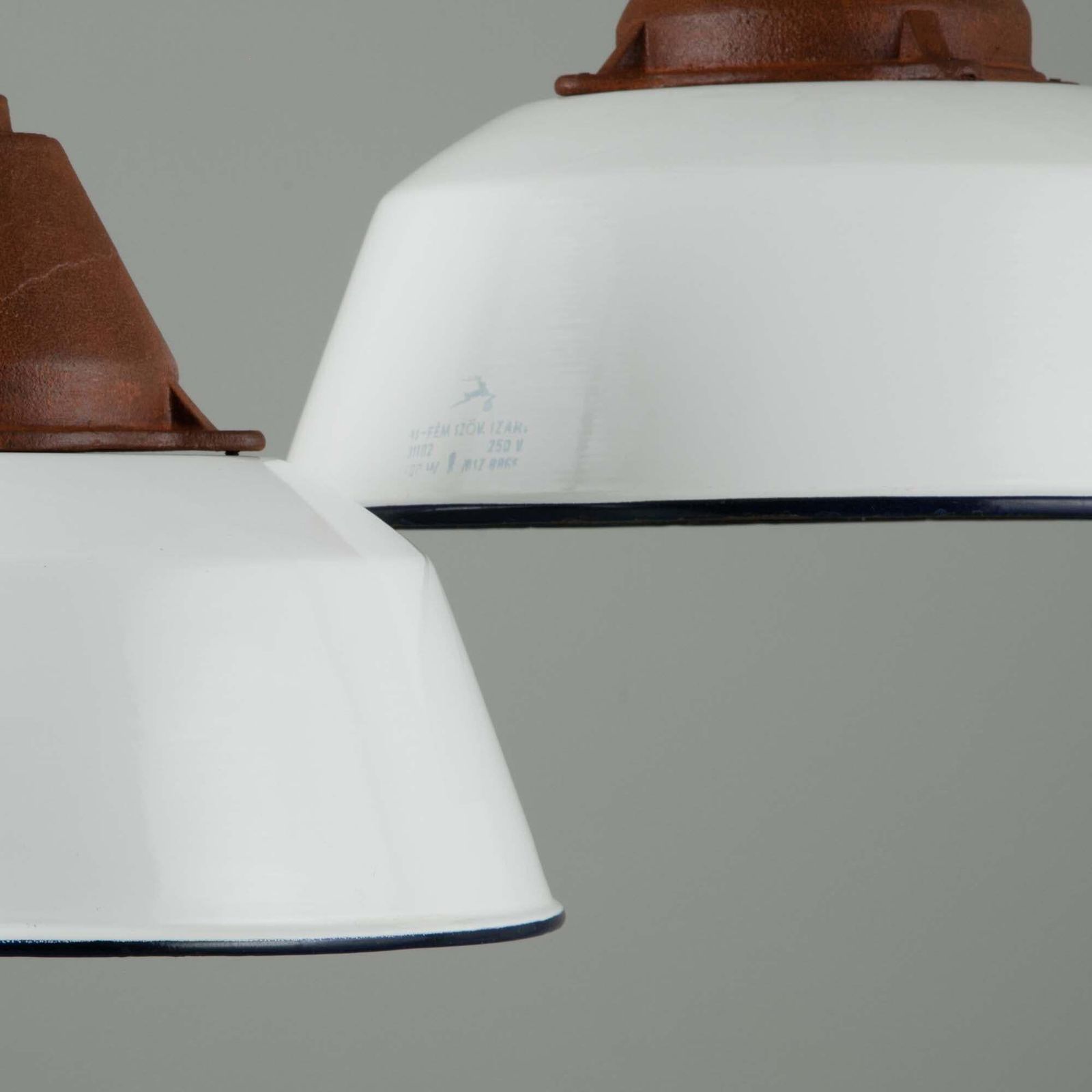 Hungarian Industrial White Enamel Factory Pendant Lights, 1950s photo 368.0