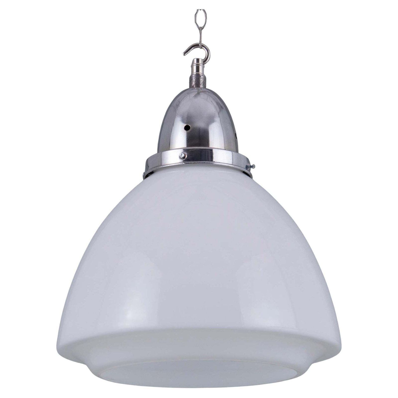 1930s German Art Deco Opaline Pendant Light With Original Chrome Gallery