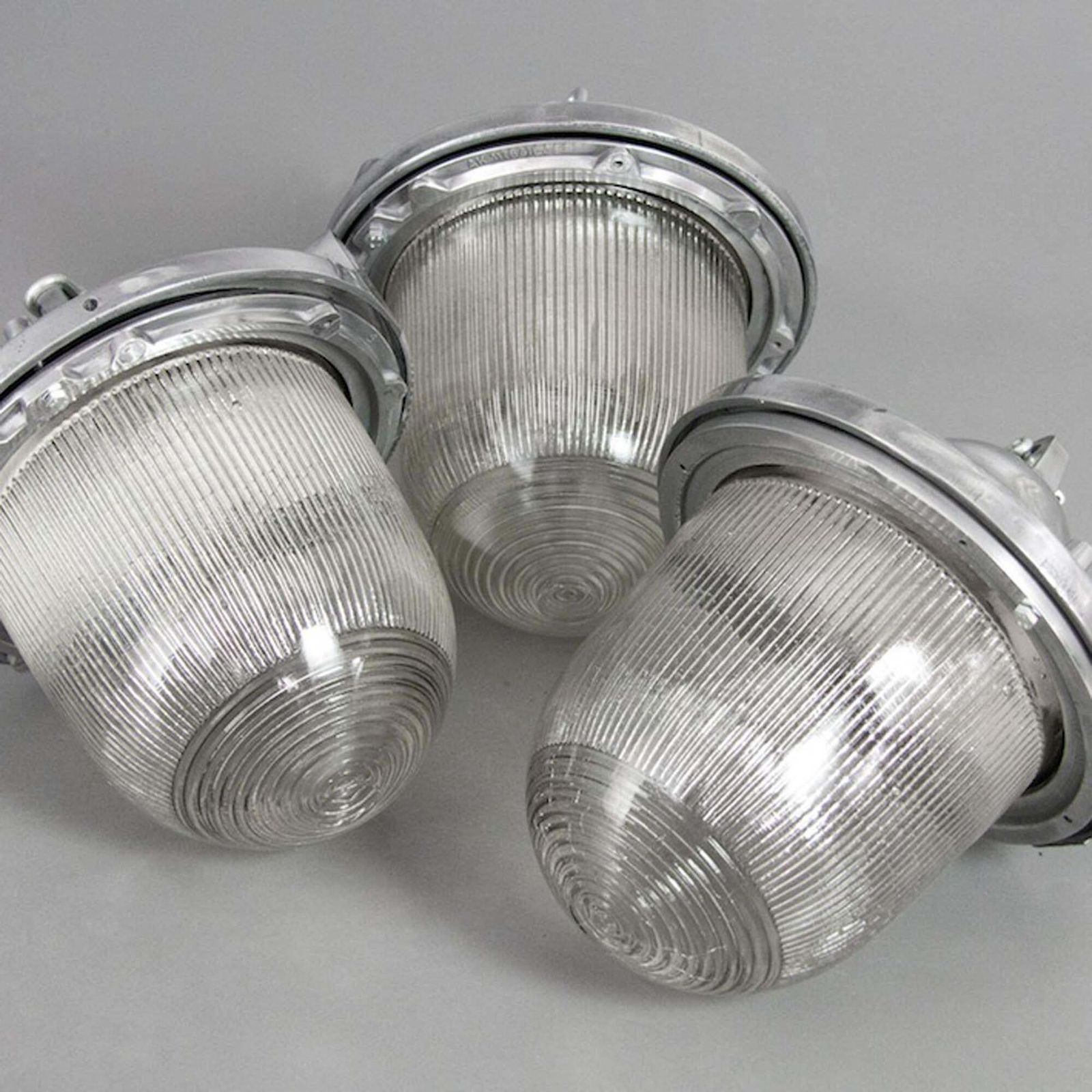 Late Century Polish Aluminium & Prismatic Glass Industrial Light By Polam photo vinterior