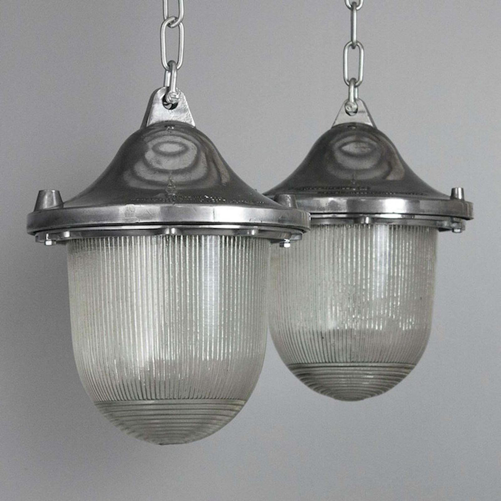 photo for sale Late Century Polish Aluminium & Prismatic Glass Industrial Light By Polam