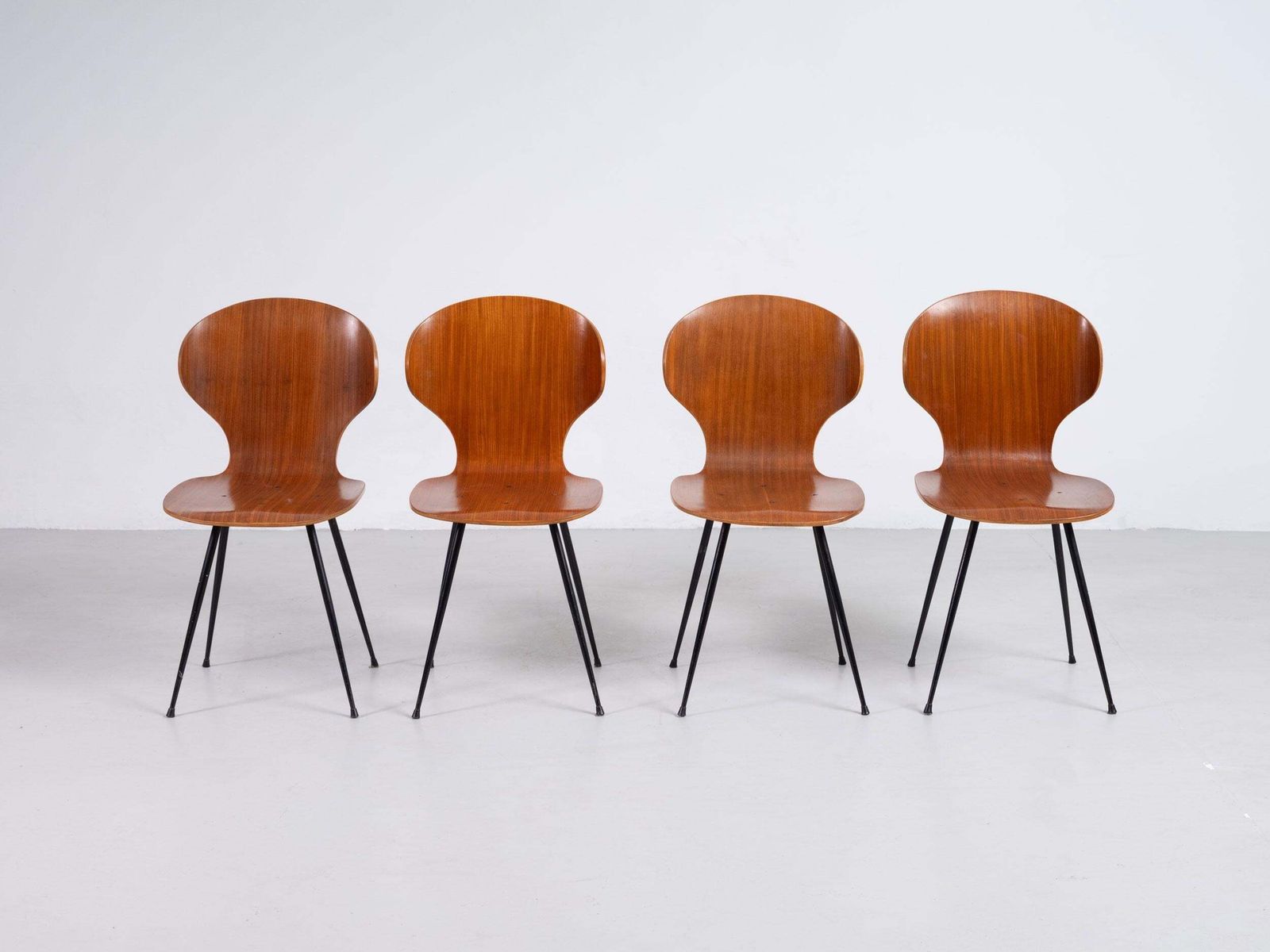 Carlo Ratti Set Of Four Lulli Dining Chairs In Steel And Wood By Ilc 1950s Italy photo furniture