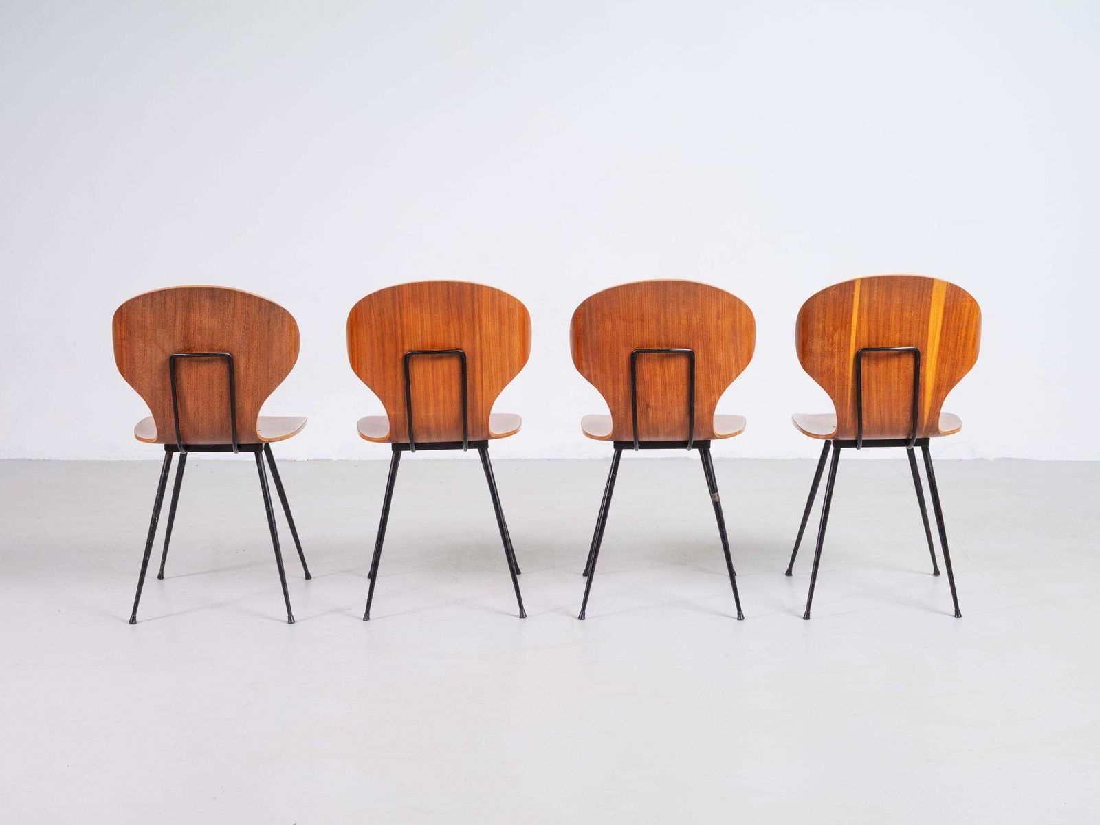 Carlo Ratti Set Of Four Lulli Dining Chairs In Steel And Wood By Ilc 1950s Italy photo for sale