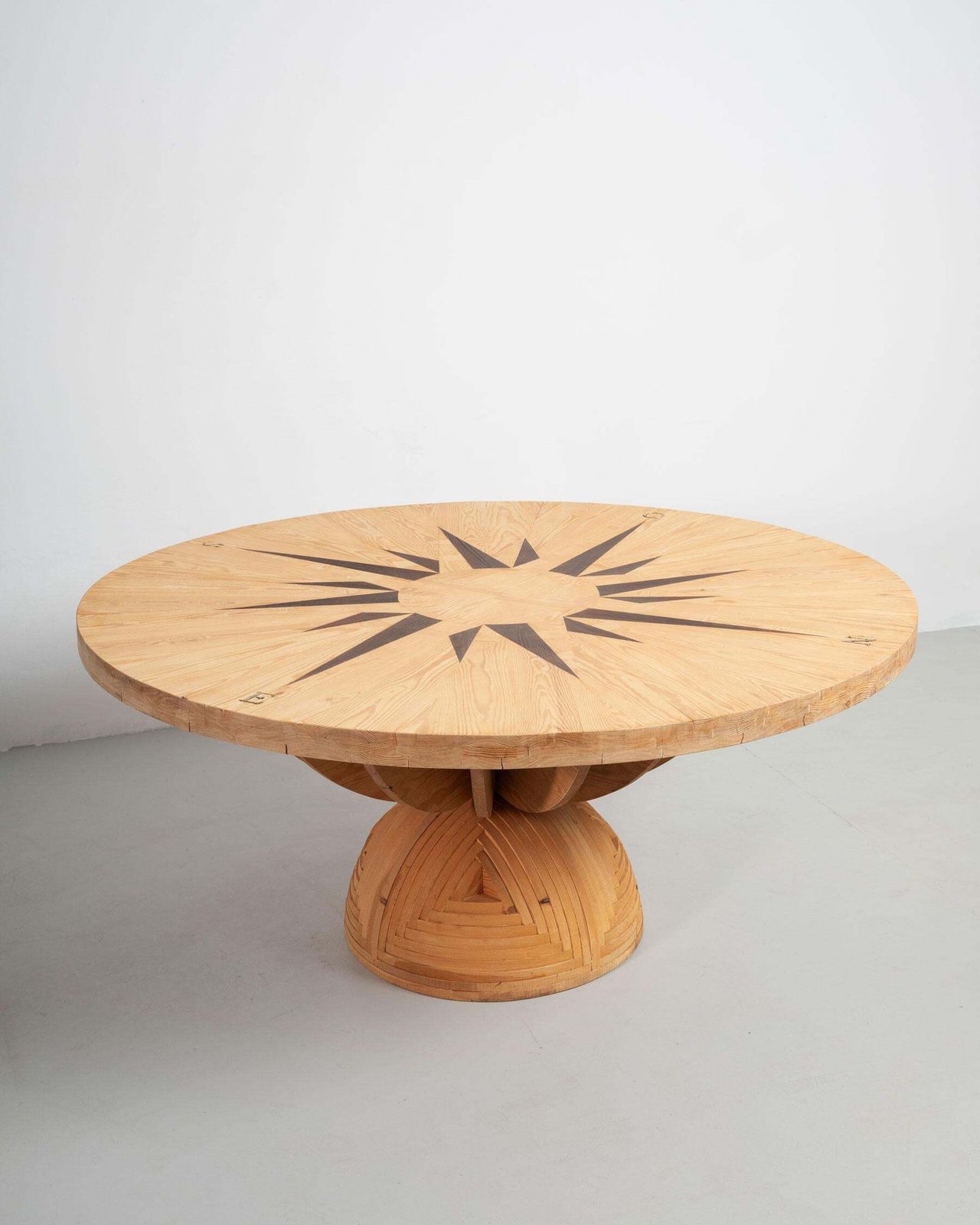 Mario Ceroli La Rosa Dei Venti Table In Pinewood With Inlays By Poltronova 1970s photo furniture