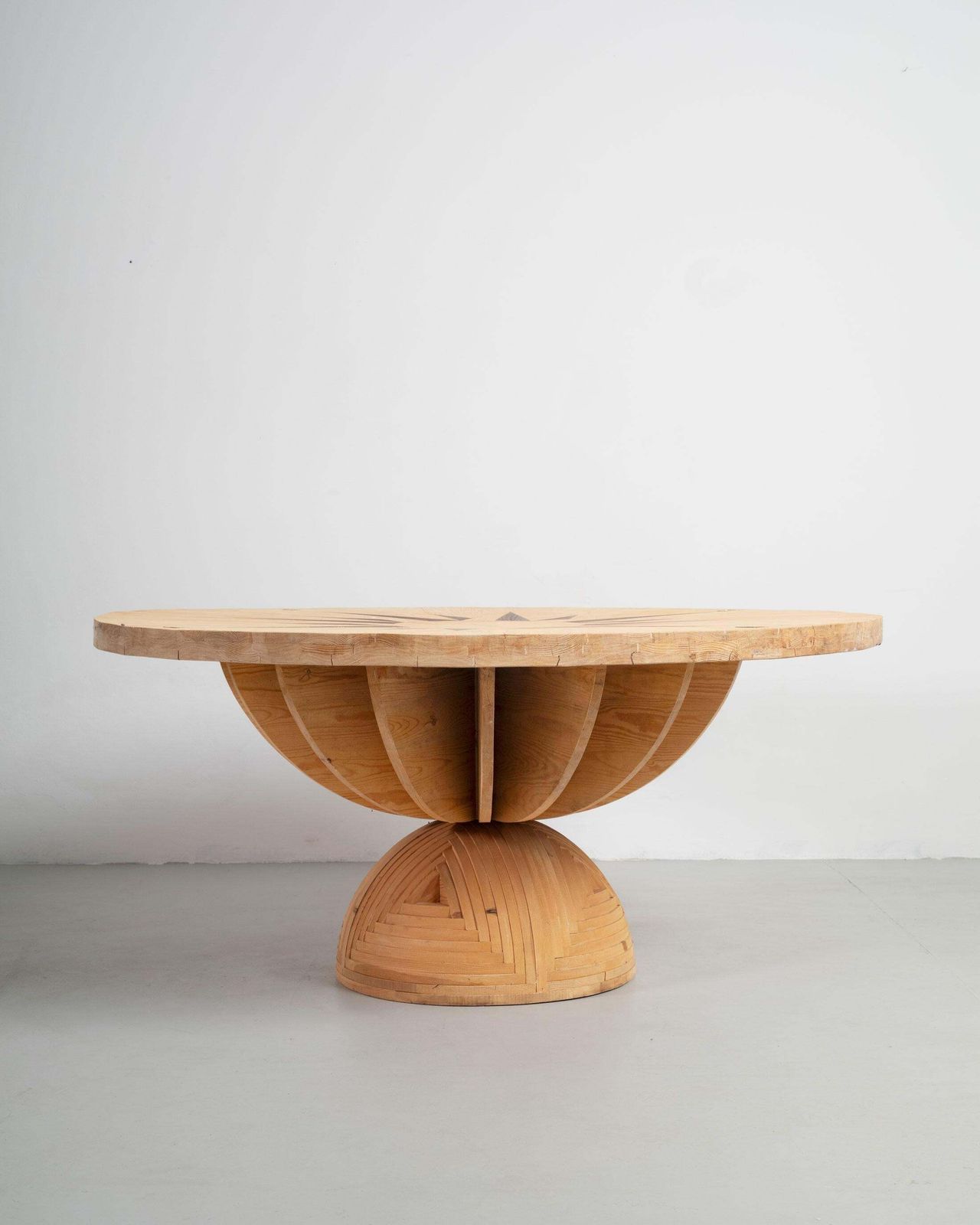 Mario Ceroli La Rosa Dei Venti Table In Pinewood With Inlays By Poltronova 1970s photo for sale