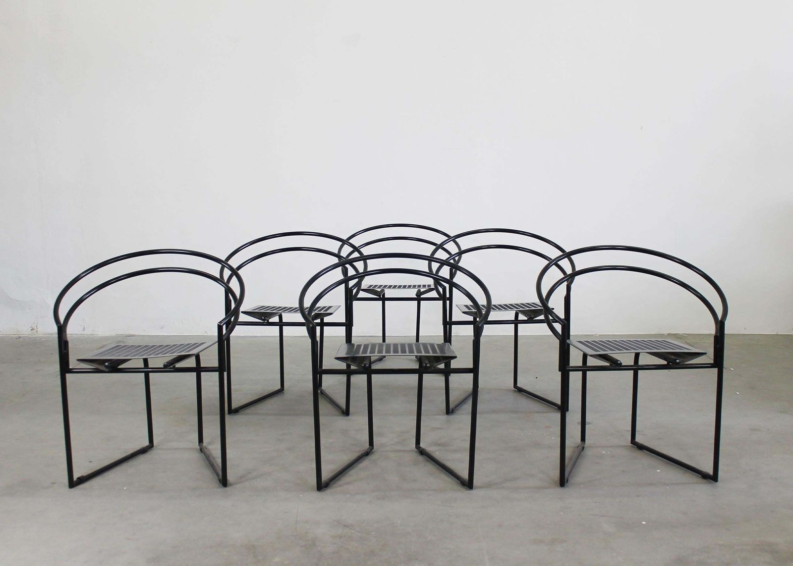 Mario Botta Set Of Six La Tonda Chairs In Black Lacquered Metal By Alias 1980s photo for sale