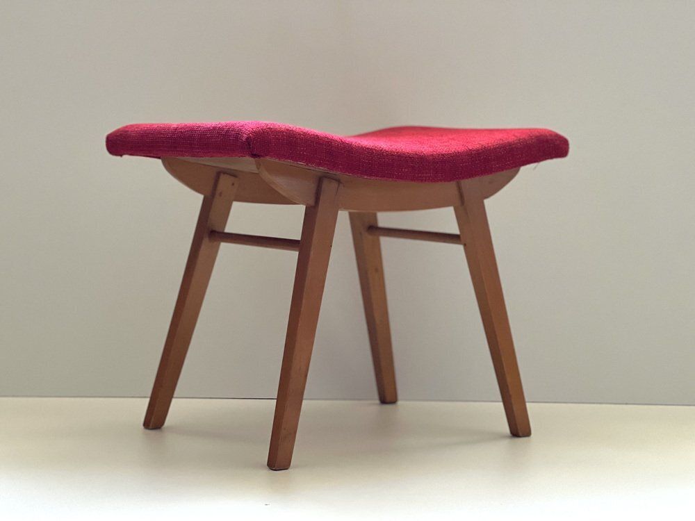 photo furniture Mid Century Rode Stoffen Voetenbank, Jaren 1970