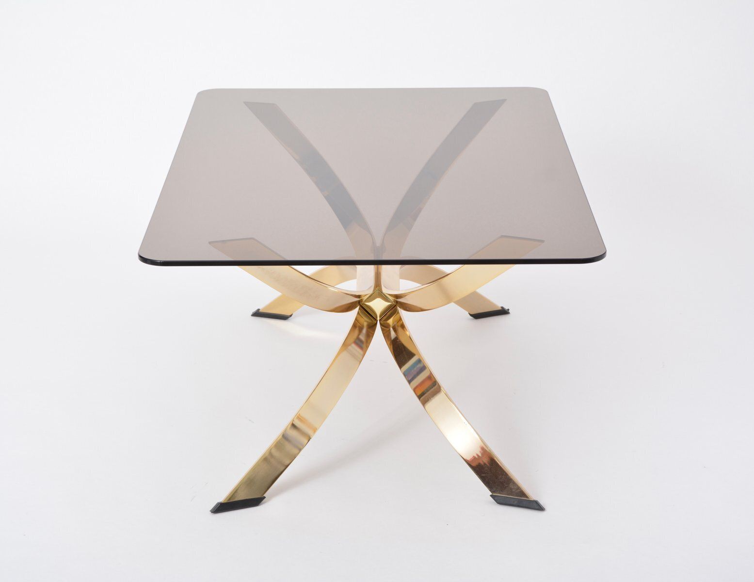 Italian Gold Metal Coffee Table With Smoked Glass Top, 1970s photo 800.0
