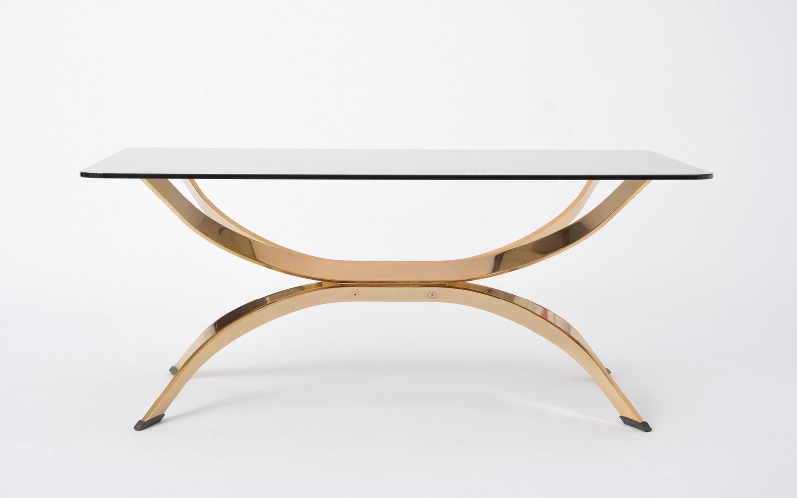 Italian Gold Metal Coffee Table With Smoked Glass Top, 1970s photo vinterior